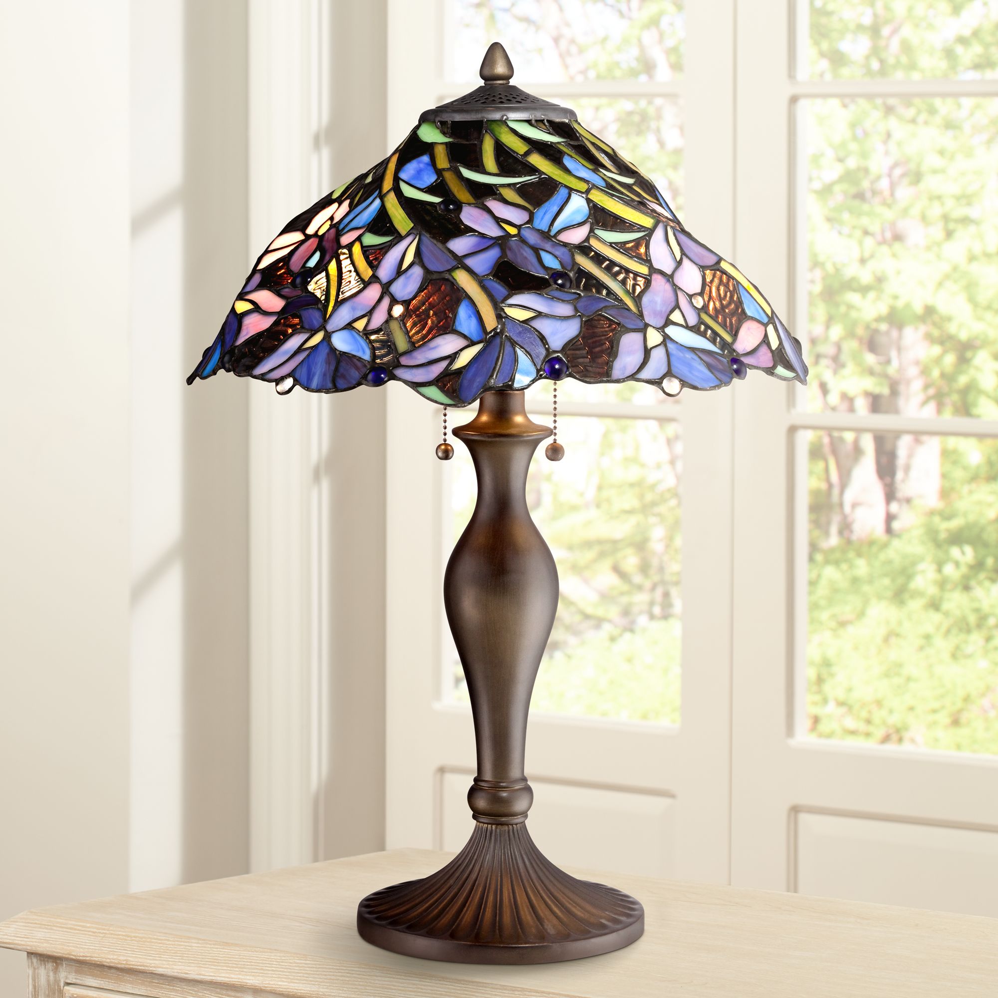 Grady Floral Swirl Tiffany Style Table Lamp