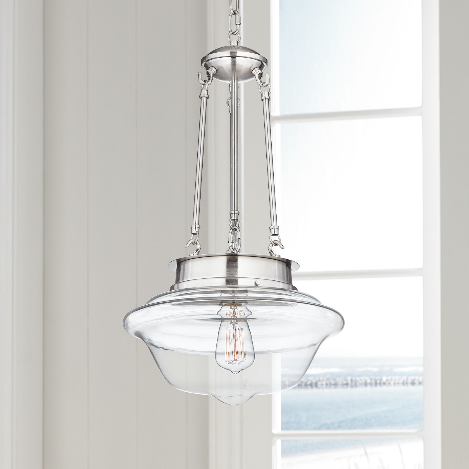 Possini Euro Schoolhouse 13" Wide Brushed Nickel LED Pendant