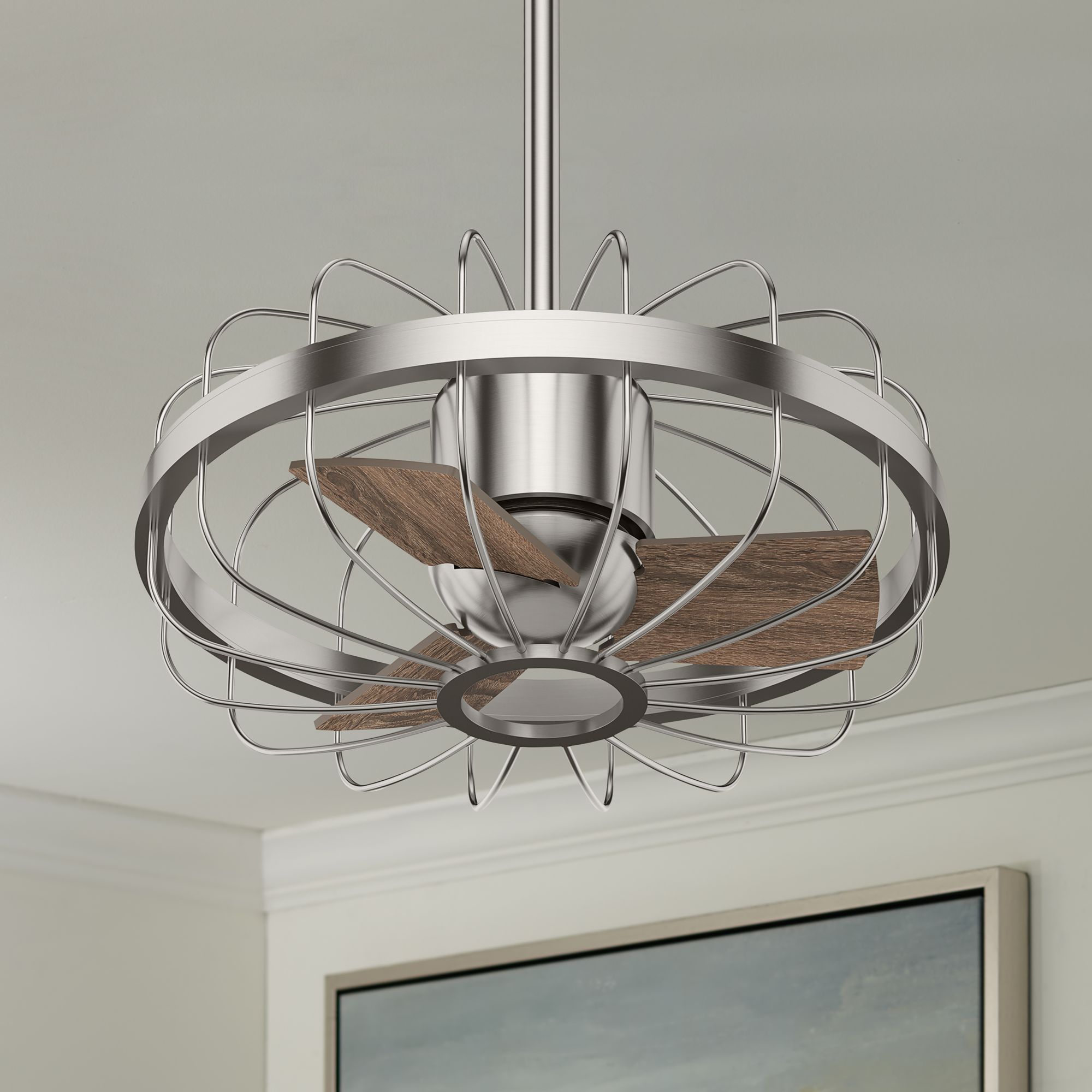 42" Hunter Roswell Brushed Nickel Cage Ceiling Fan