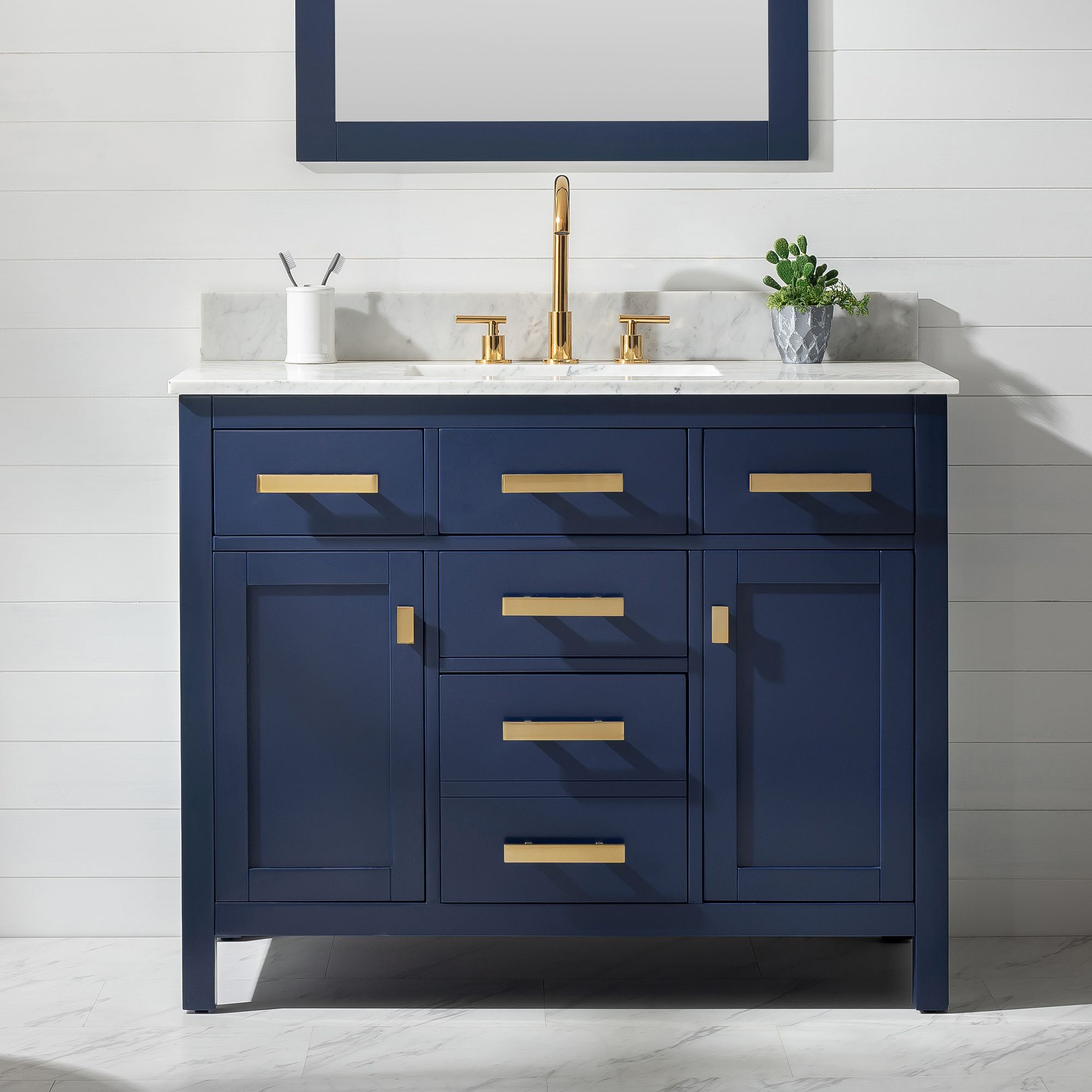 Valentino 42" Wide 5-Drawer Blue Marble-Top Single Vanity