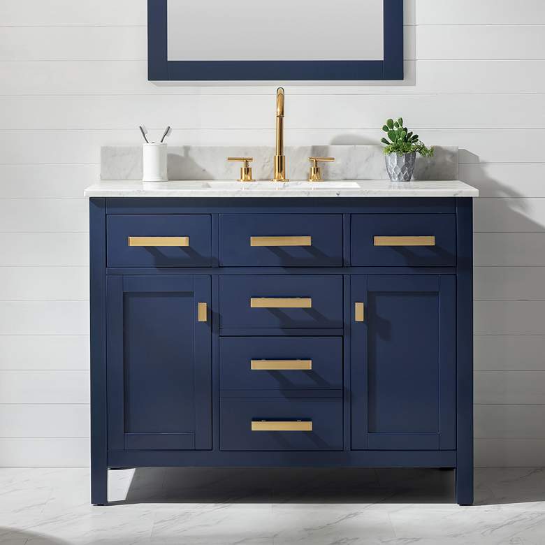 Valentino 42&quot; Wide 5-Drawer Blue Marble-Top Single Vanity