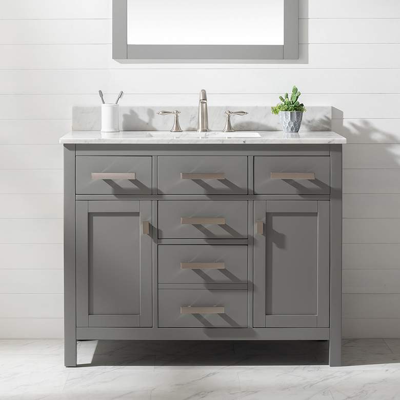 Valentino 42&quot; Wide 5-Drawer Gray Marble-Top Single Vanity