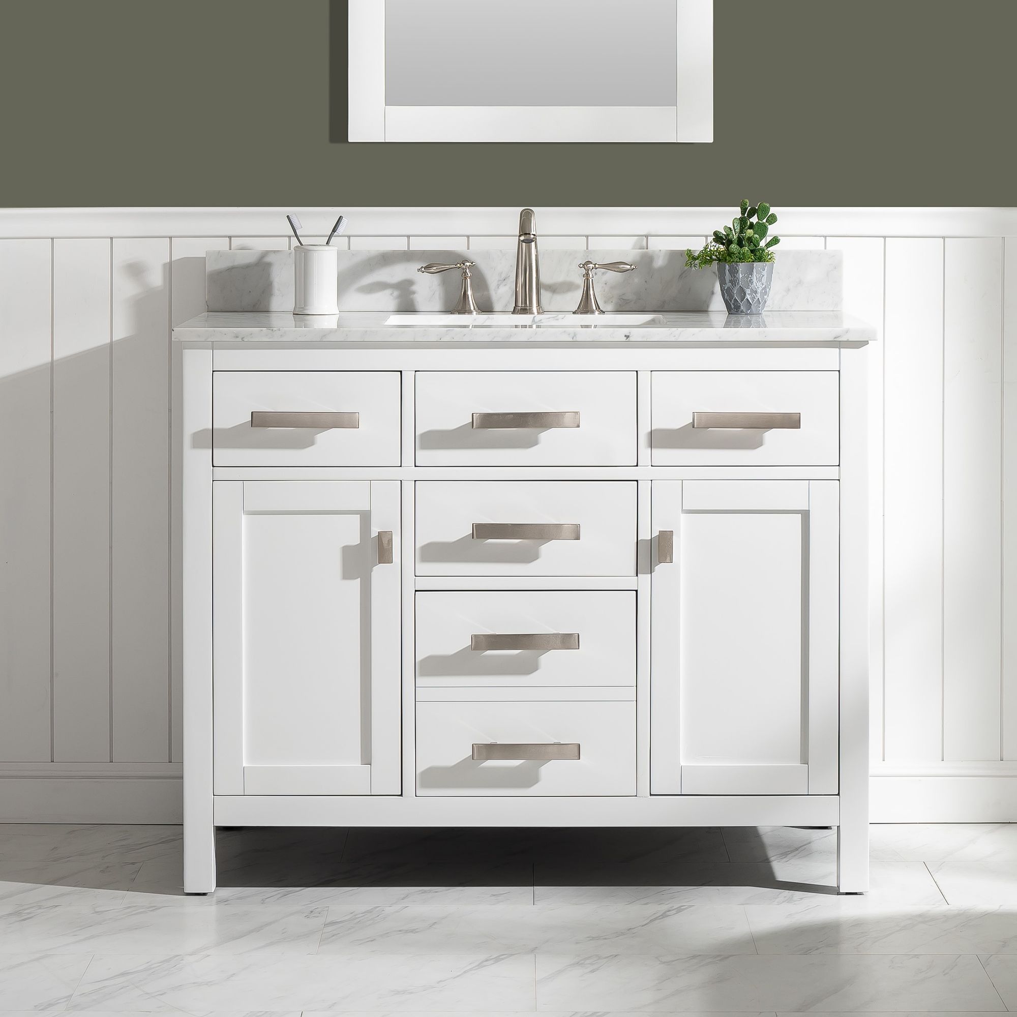 Valentino 42" Wide 5 Drawer White Marble-Top Single Vanity