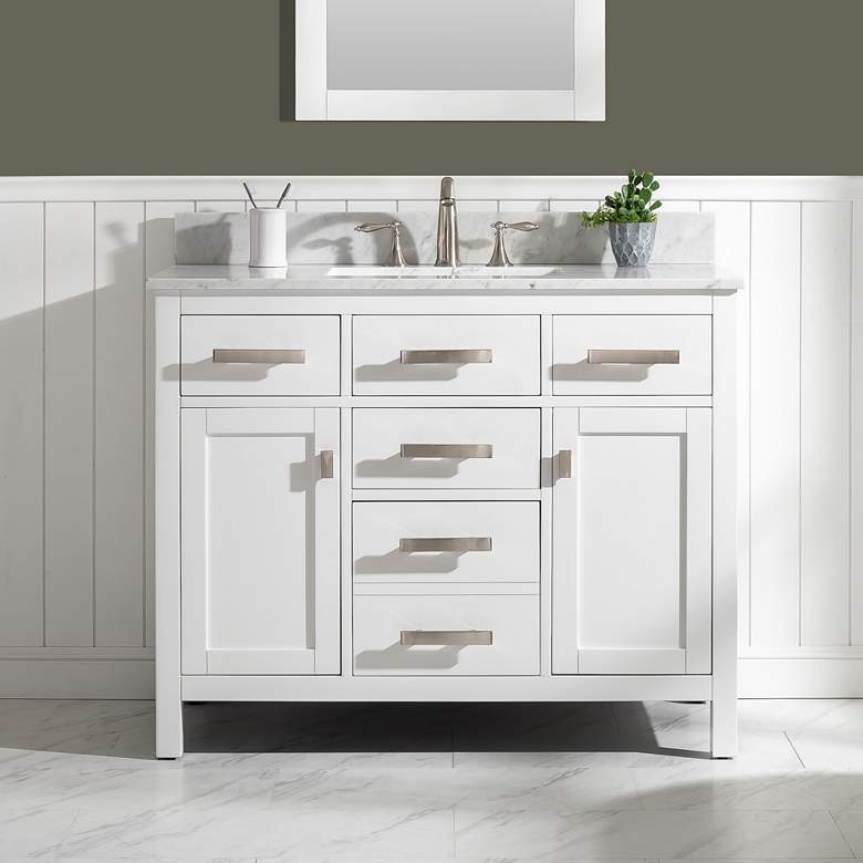 Valentino 42&quot; Wide 5 Drawer White Marble-Top Single Vanity