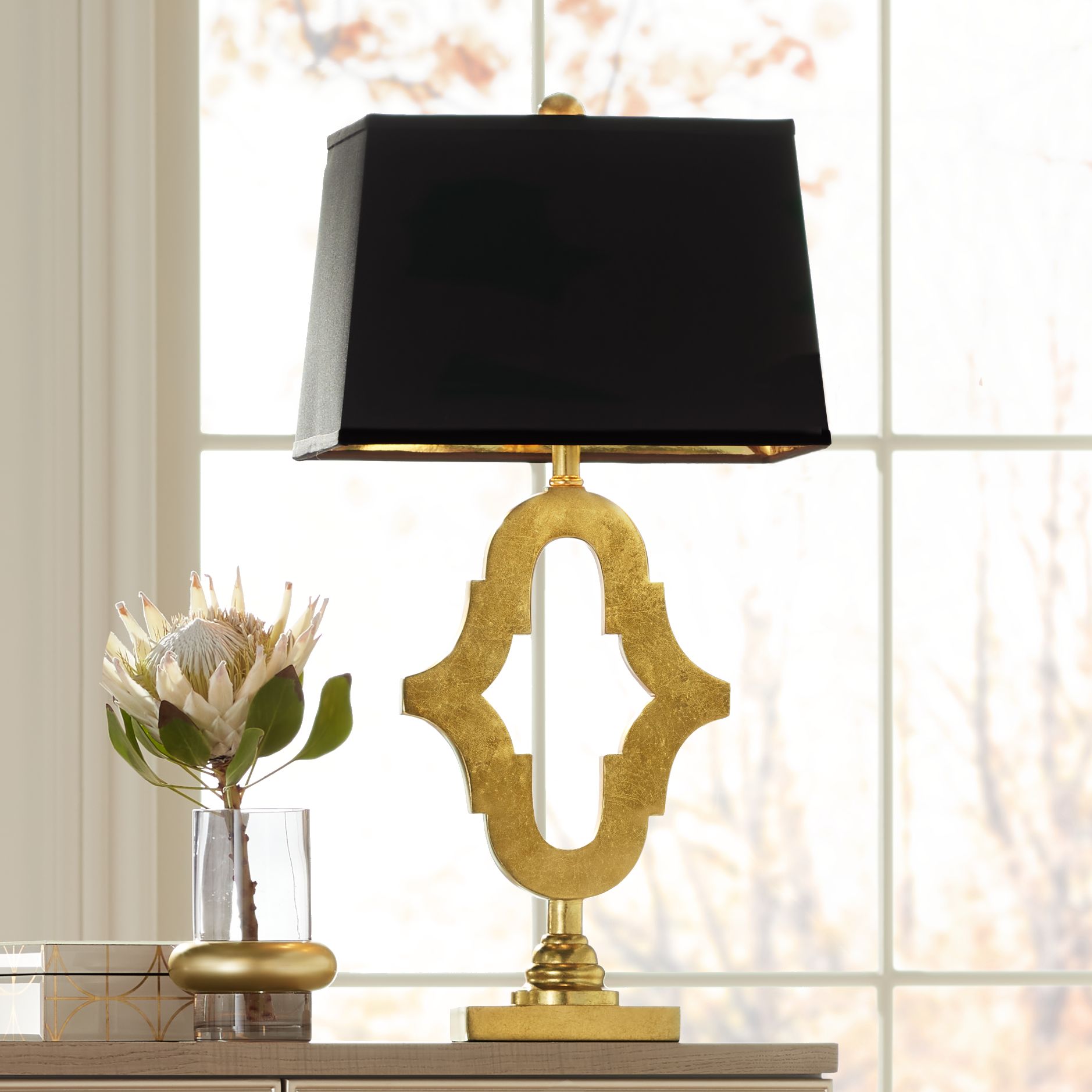 Possini Euro Judith Gold Table Lamp with Black Shade