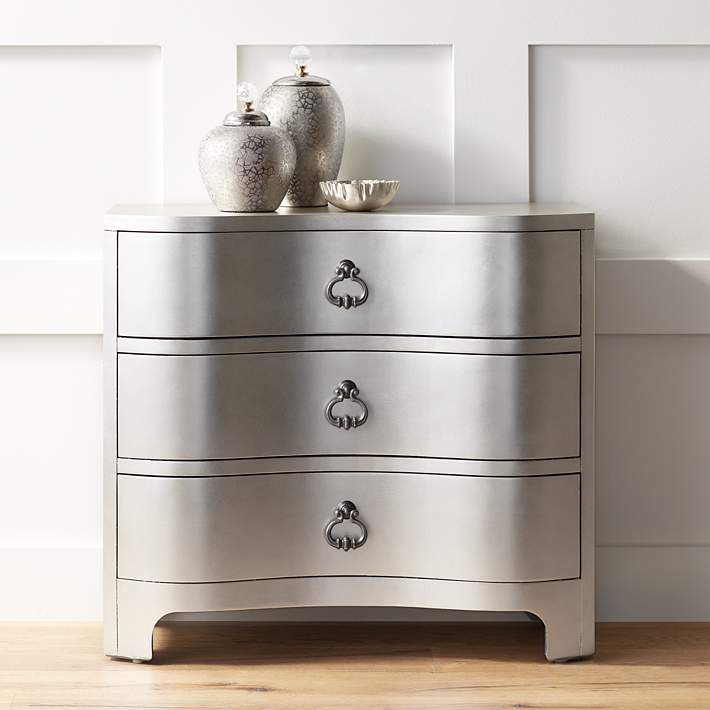 City Lights 34 Wide 3 Drawer Champagne Silver Leaf Chest 53v09