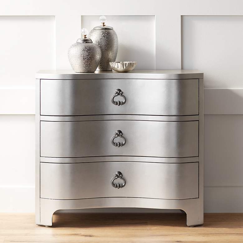 City Lights 34&quot; Wide 3-Drawer Champagne Silver Leaf Chest