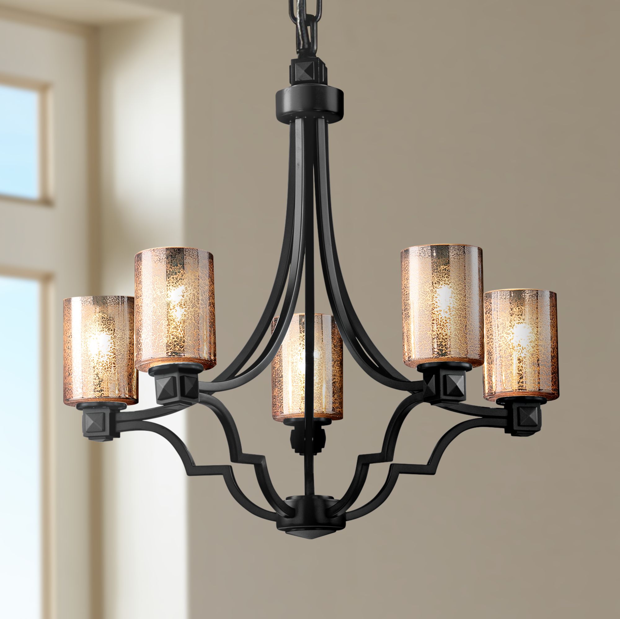Fusion Argyle 28" Wide Matte Black 5-Light Chandelier