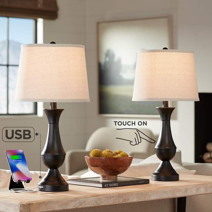 Blakely Dark Bronze Led Touch Table, Good Quality Bedside Table Lamps With Usb Ports