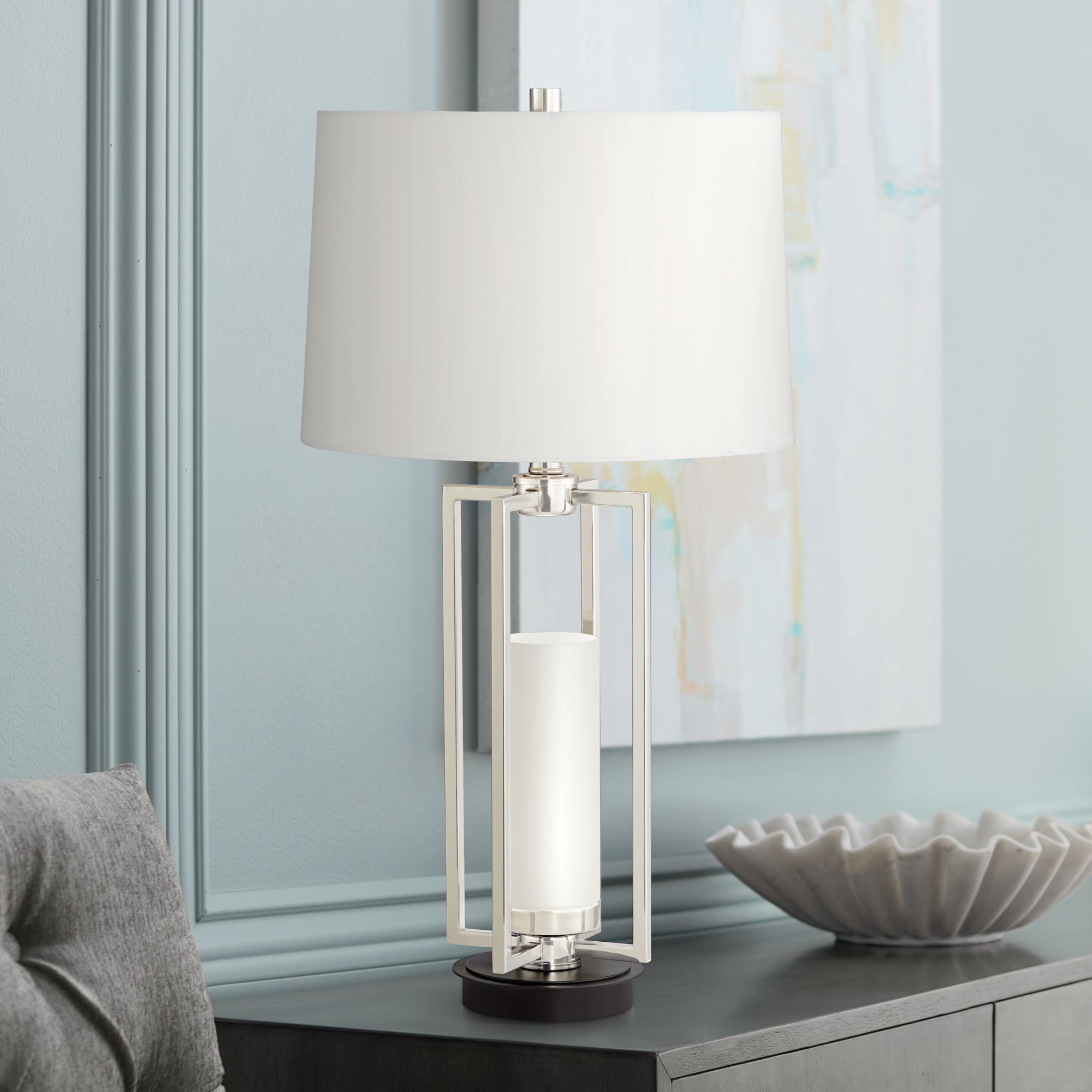 Possini Euro Sandra Chrome Table Lamp w/ LED Night Light