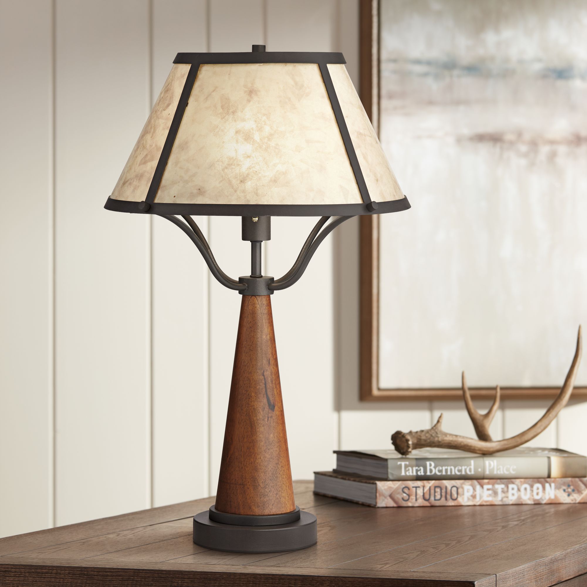 Idyllwild Warm Wood Mica Shade Rustic Table Lamp