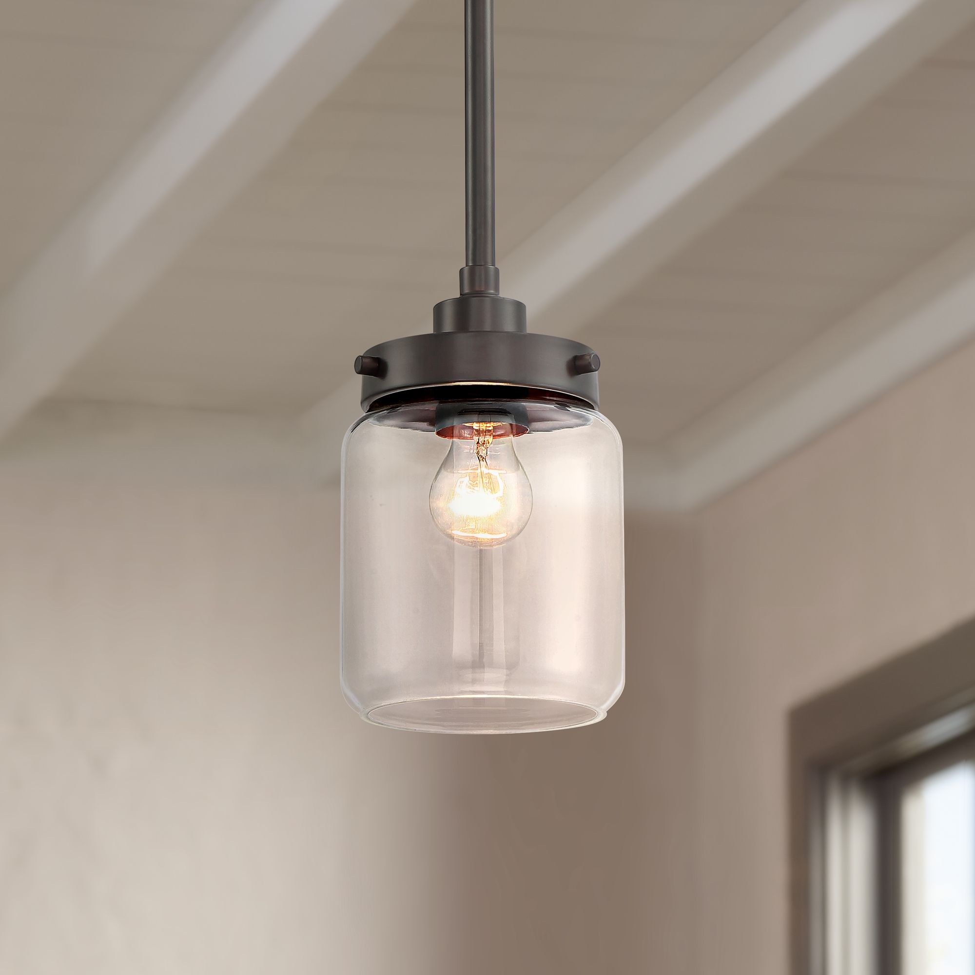Hickory 6" Wide Bronze and Clear Glass Mini Pendant