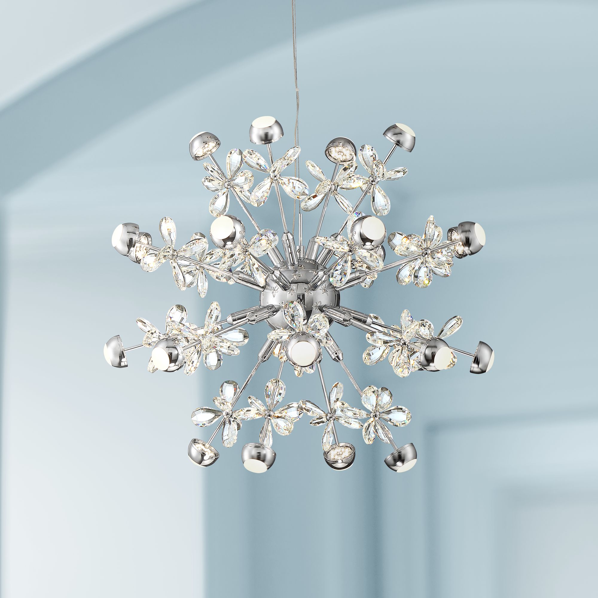 Noel 23" Wide Chrome 24-Light LED Crystal Sputnik Pendant