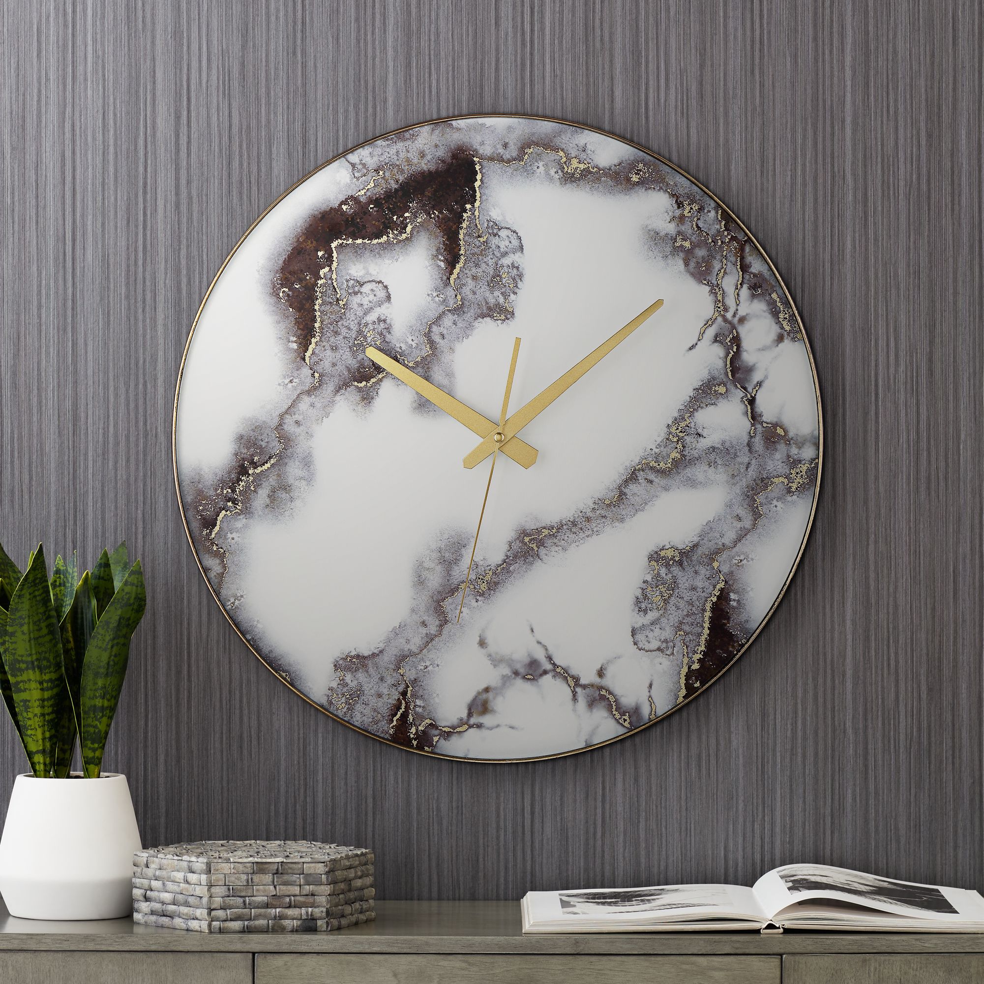 Albie Black and White 17 3/4" Round Marble Clock