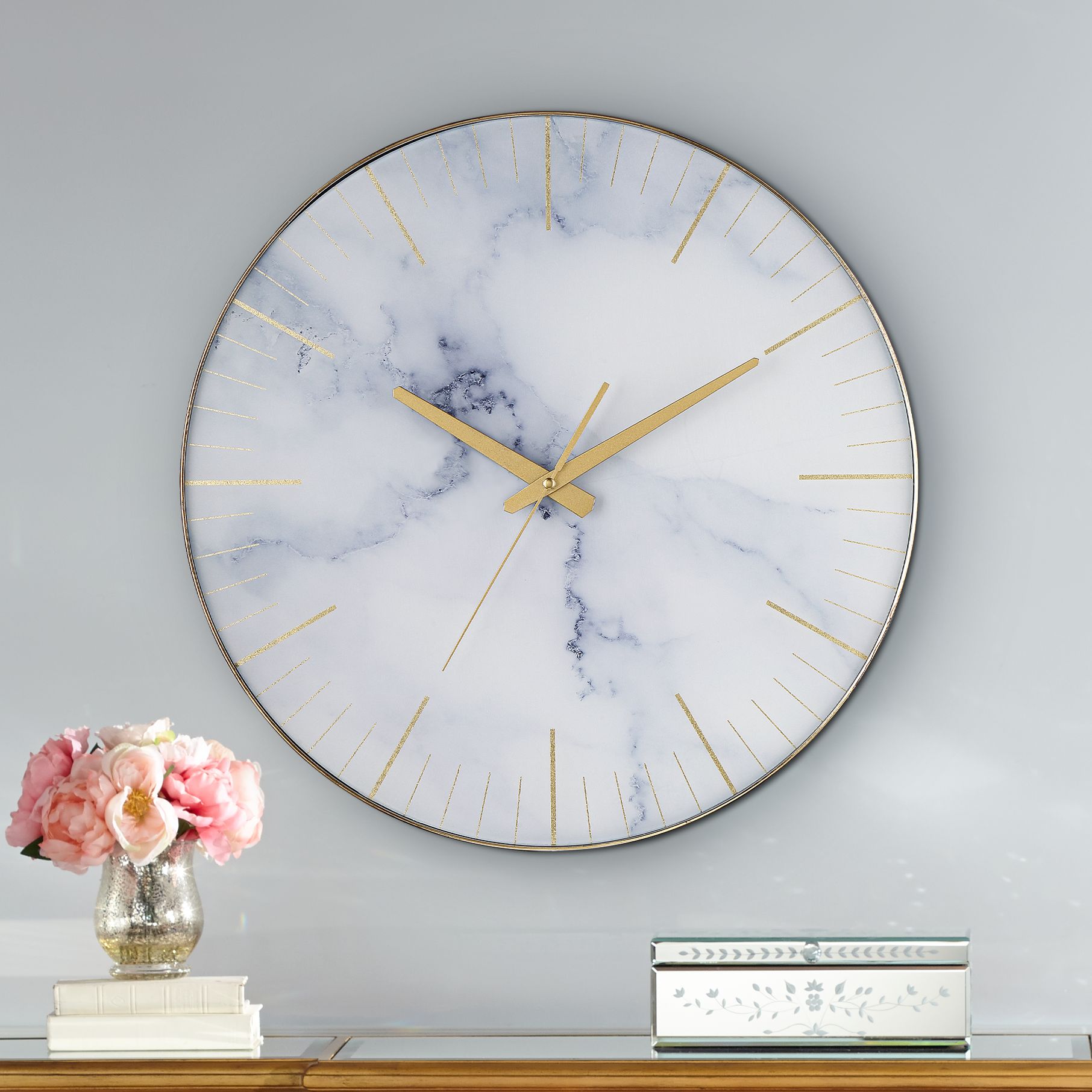 Reo Light Gray 17 3/4" Round Marble Wall Clock