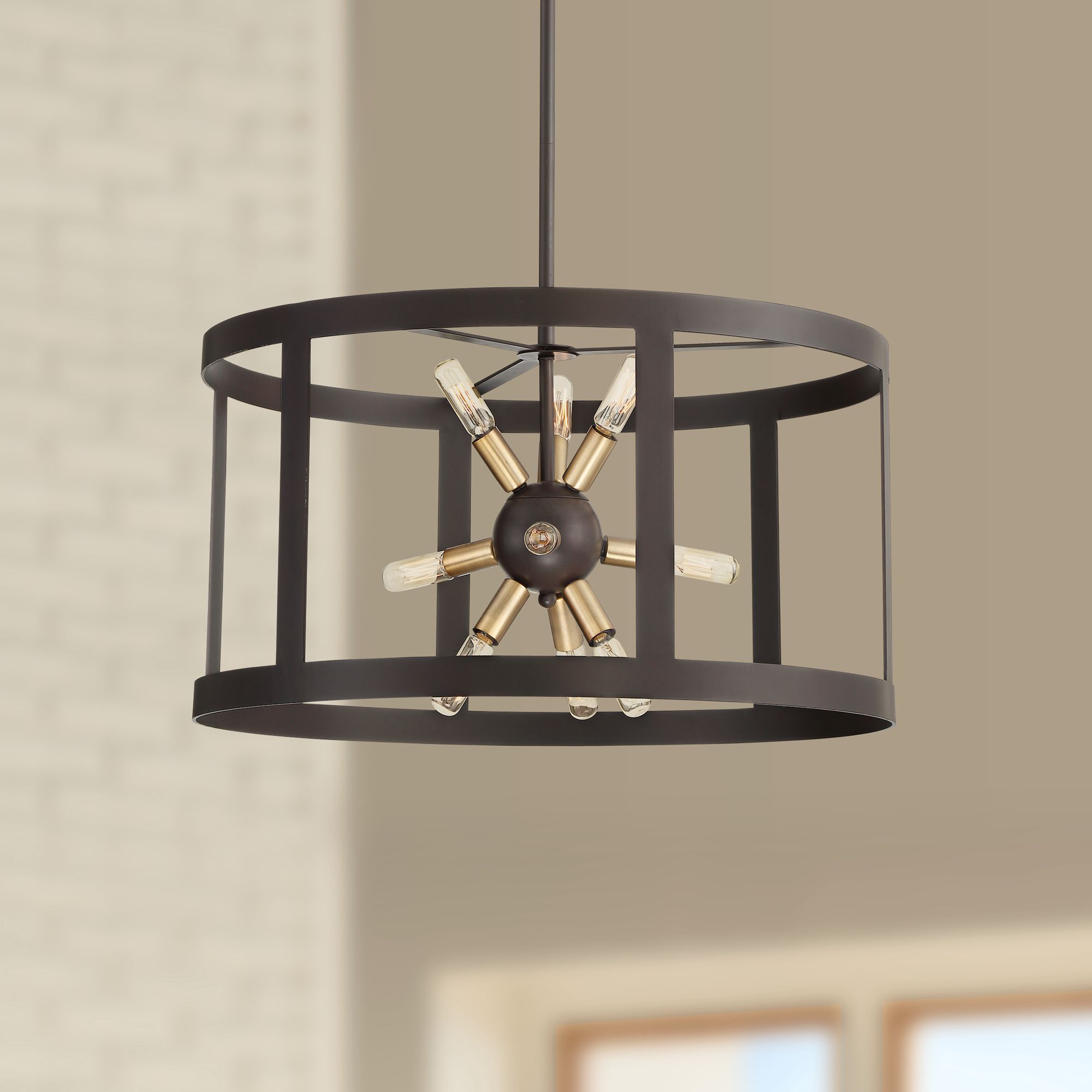 Fargo 22" Wide Forged Iron and Warm Brass 9-Light Pendant