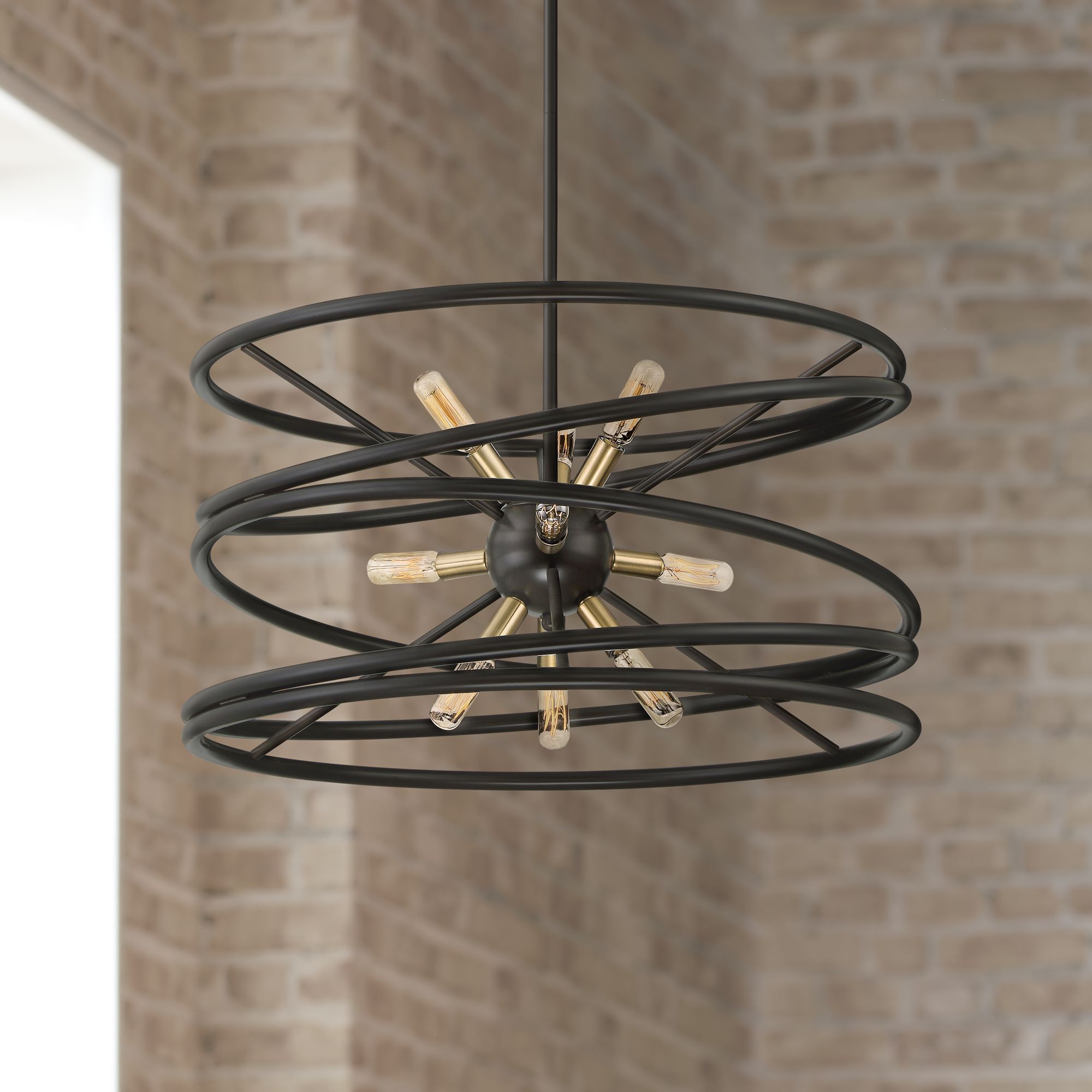 Genoise 22"W Spindle Bronze and Warm Brass 9-Light Pendant