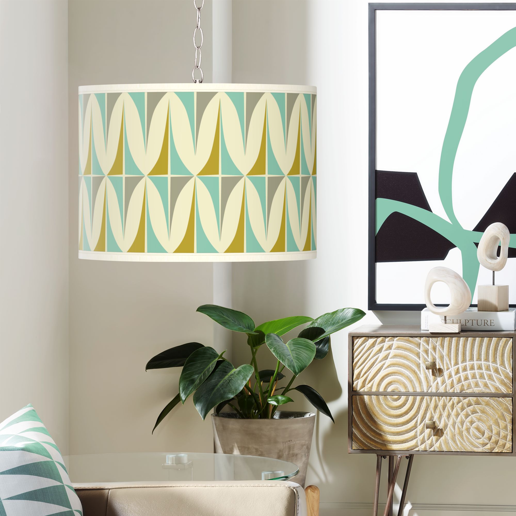 Swag Style Vernaculis I Giclee Shade Plug-In Chandelier