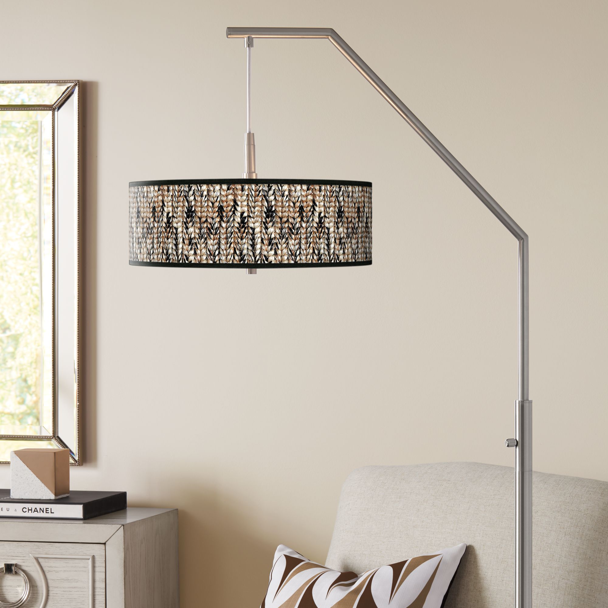 Braided Jute Giclee Shade Arc Floor Lamp