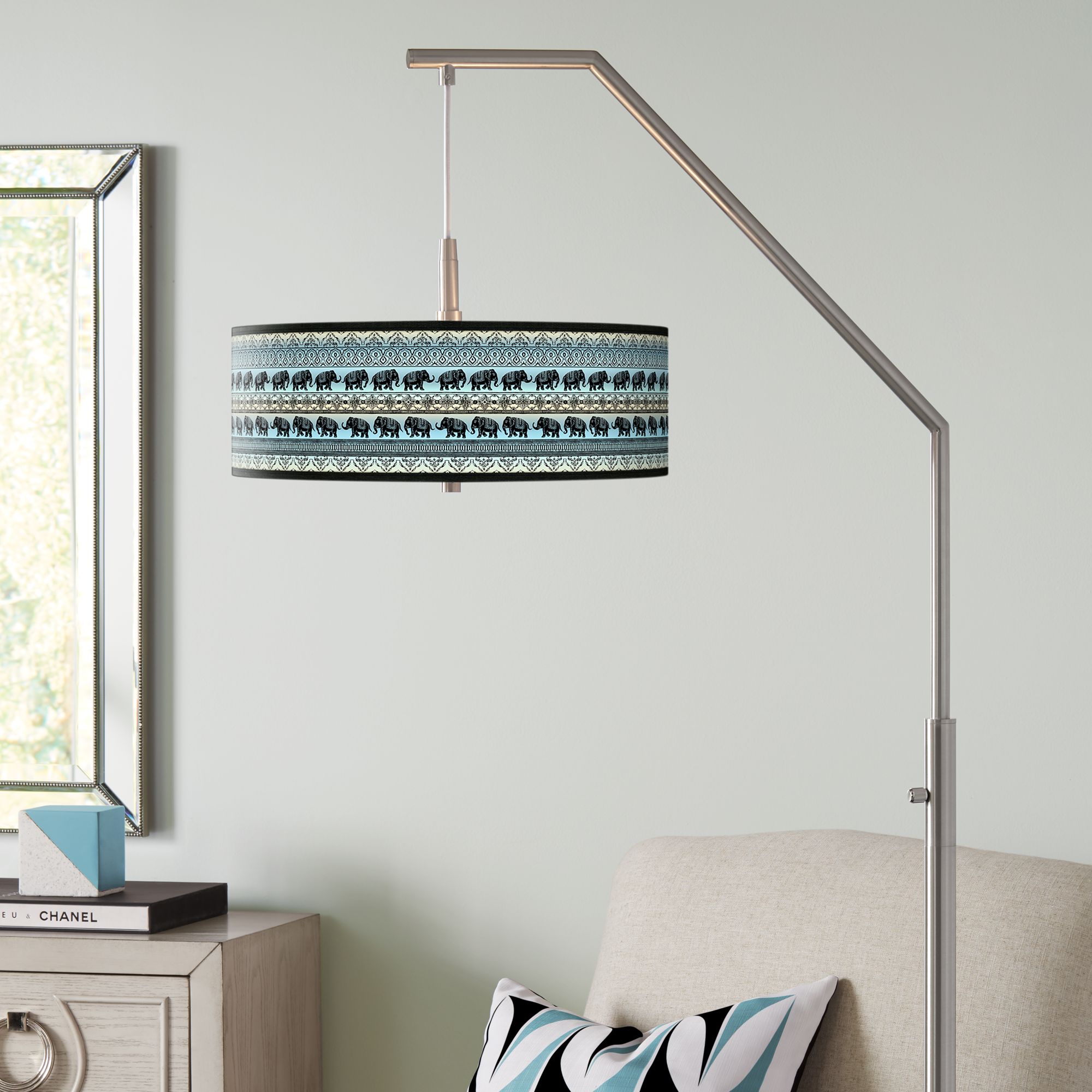 Elephant March Giclee Shade Arc Floor Lamp