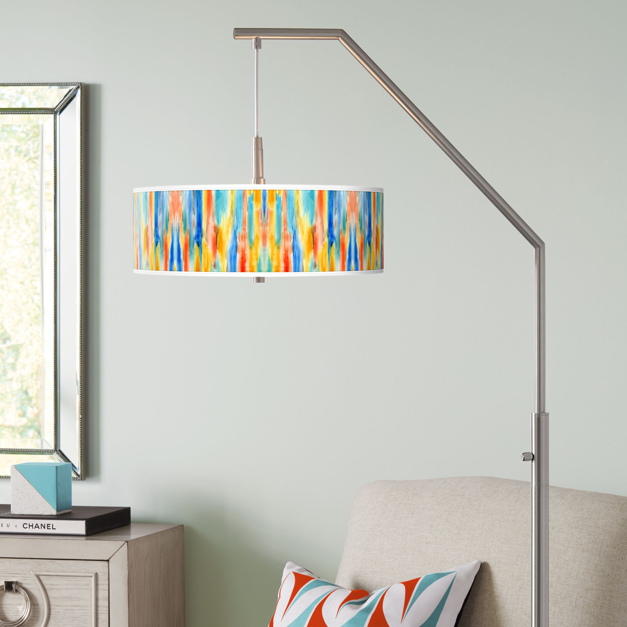 Tricolor Wash Giclee Shade Arc Floor Lamp