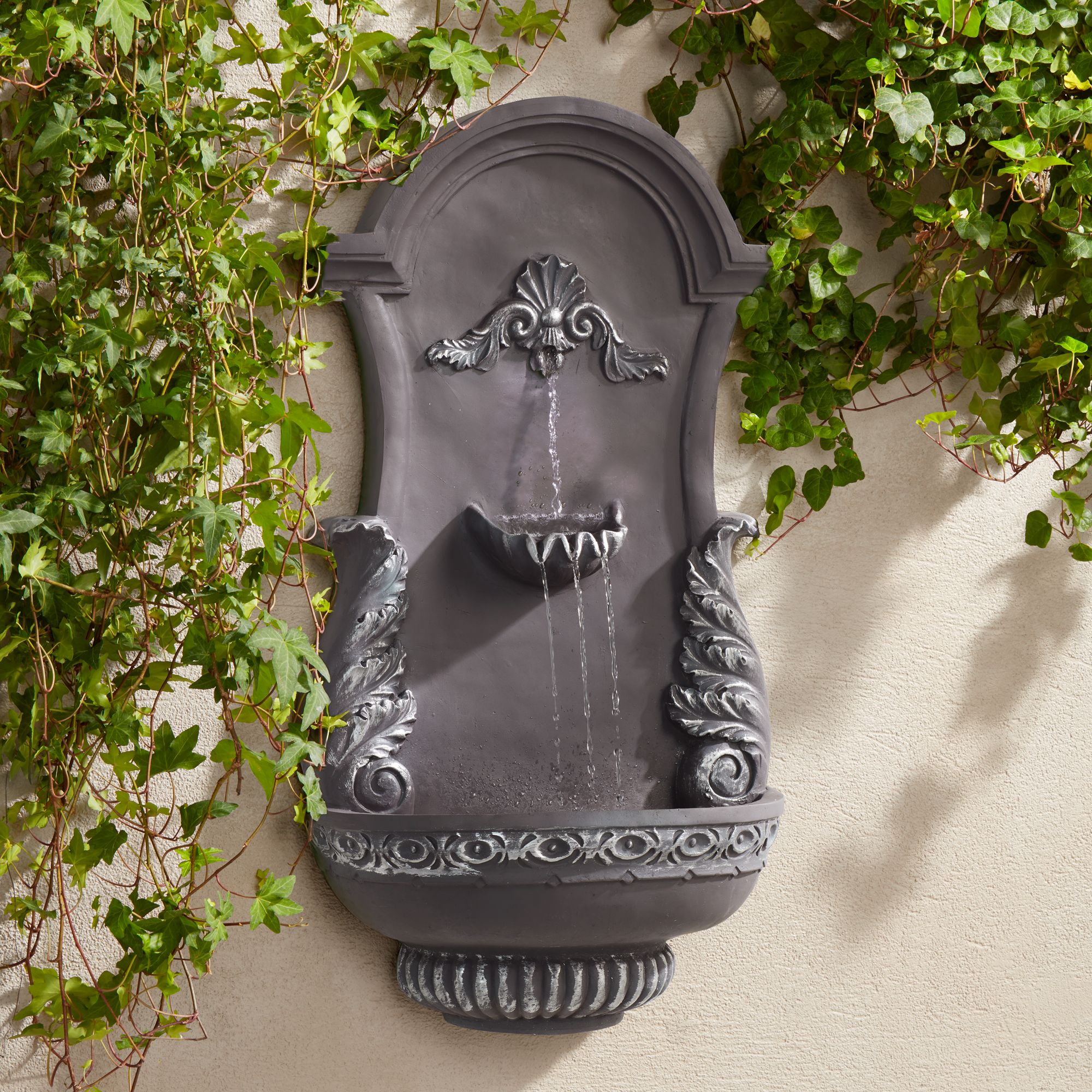 Tivoli Grey Ornate 33" High Wall Fountain