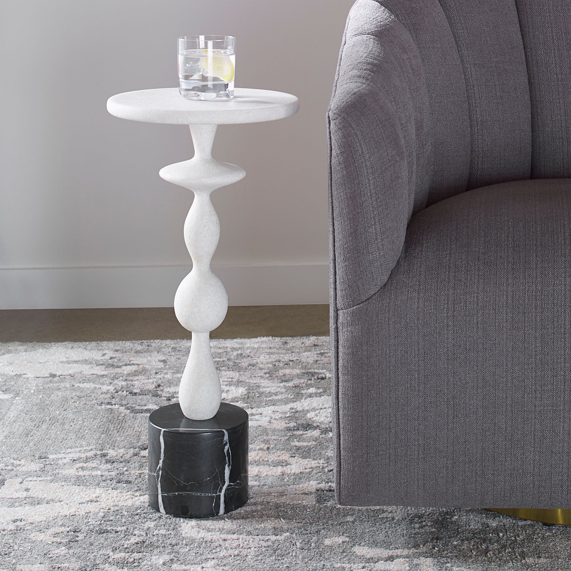 Uttermost Inverse 11" Wide White Marble Round Drink Table 553F0