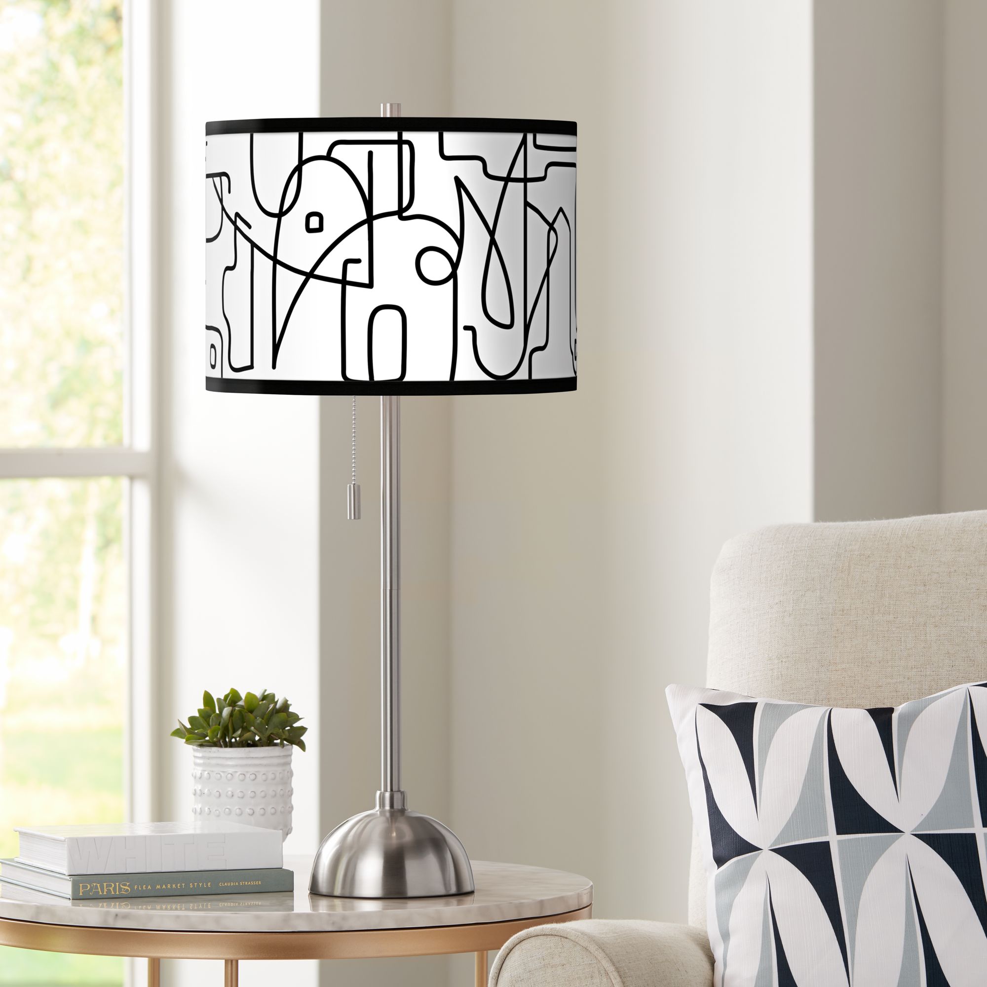 Scribble World Giclee Brushed Nickel Table Lamp