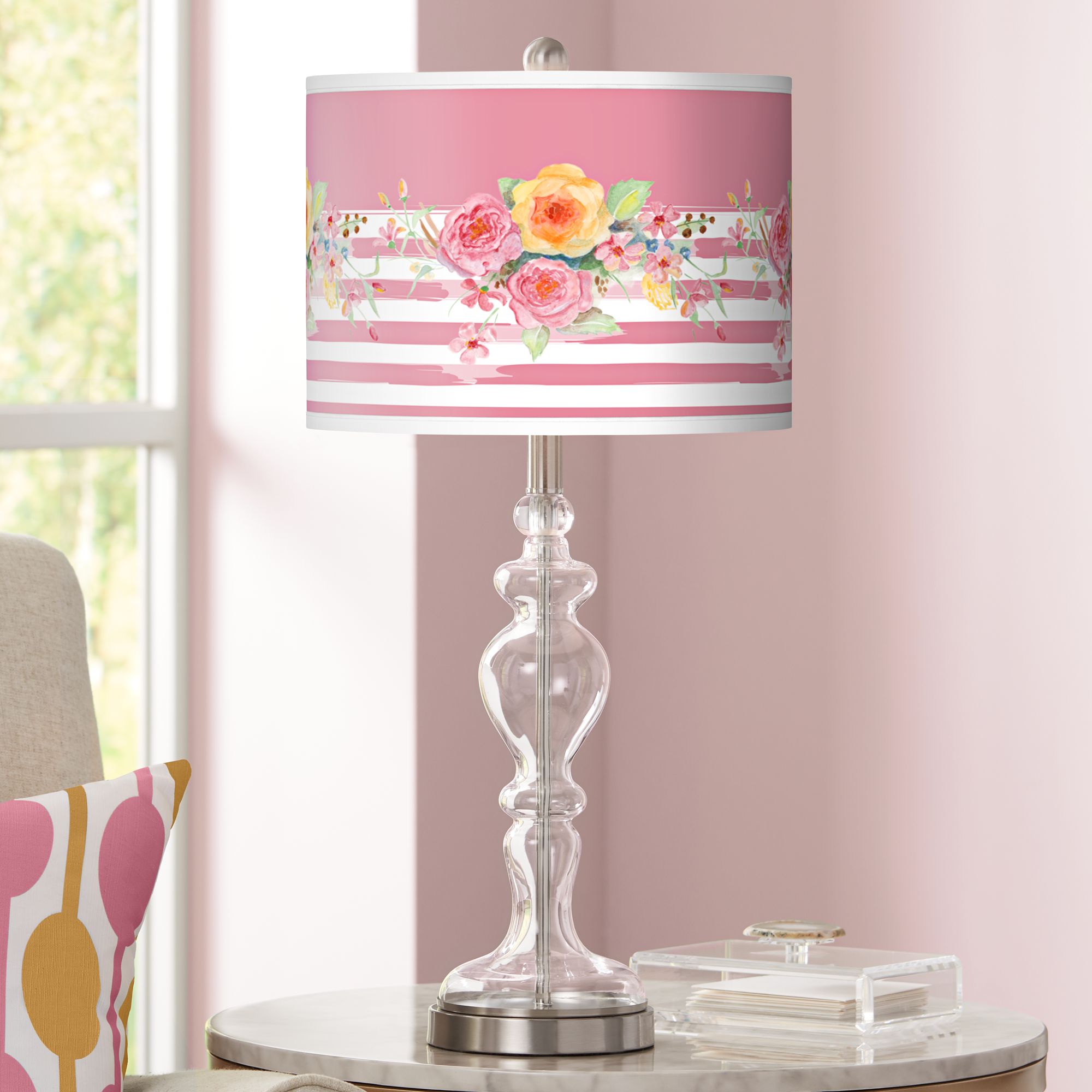 Country Rose Giclee Apothecary Clear Glass Table Lamp