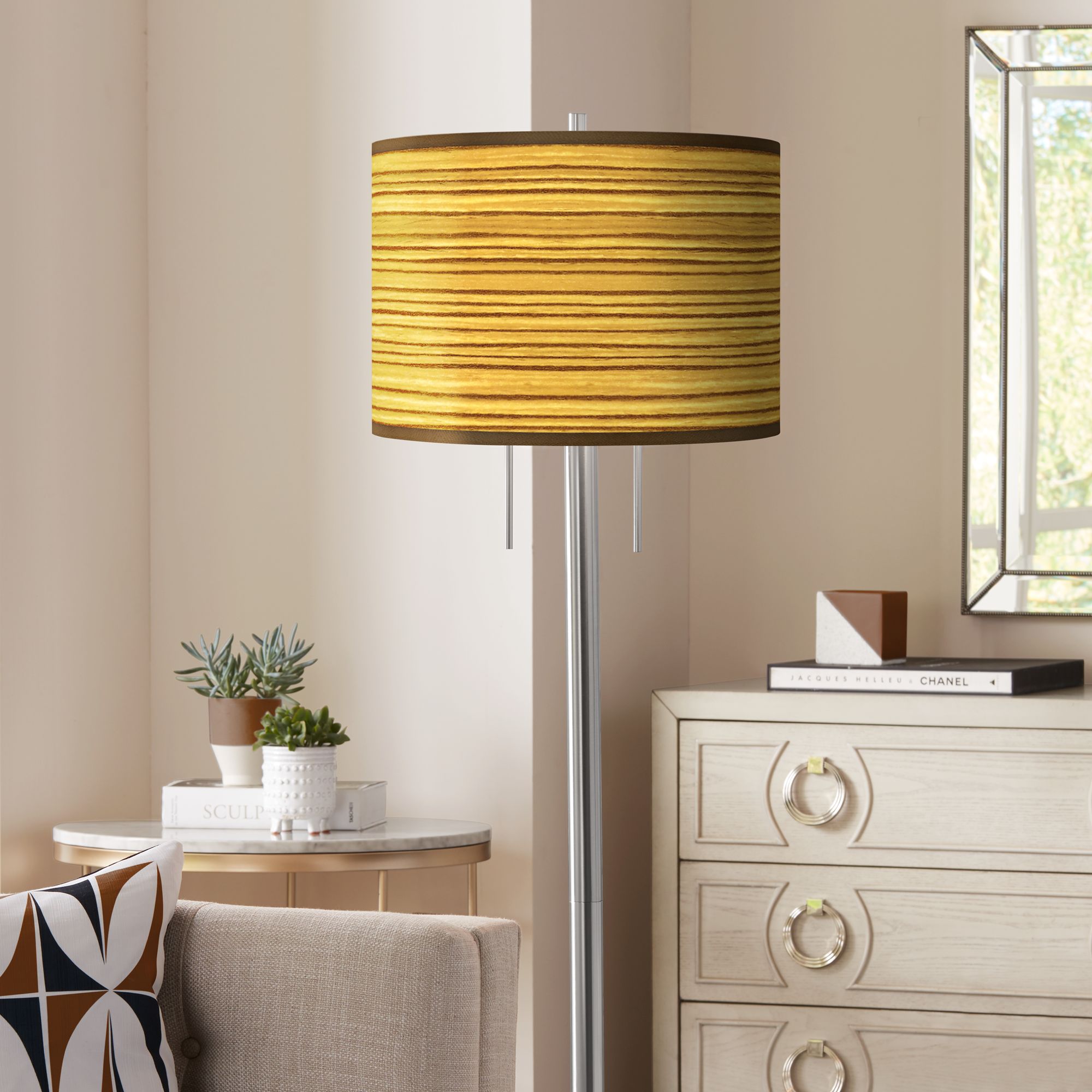 Tawny Zebrawood Giclee Brushed Nickel Garth Floor Lamp