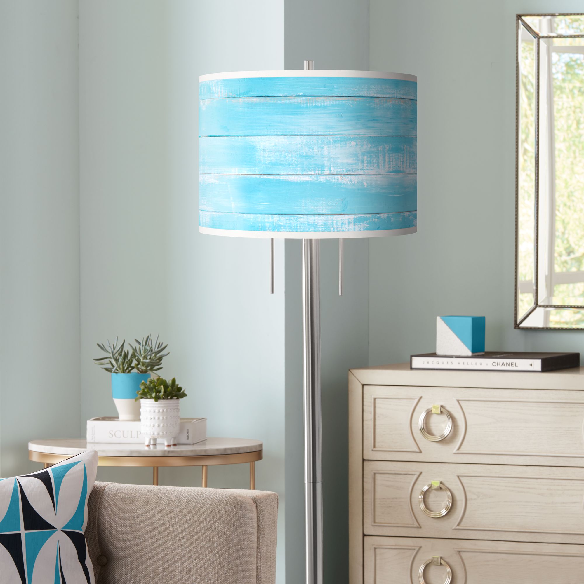 Barnyard Blue Giclee Brushed Nickel Garth Floor Lamp