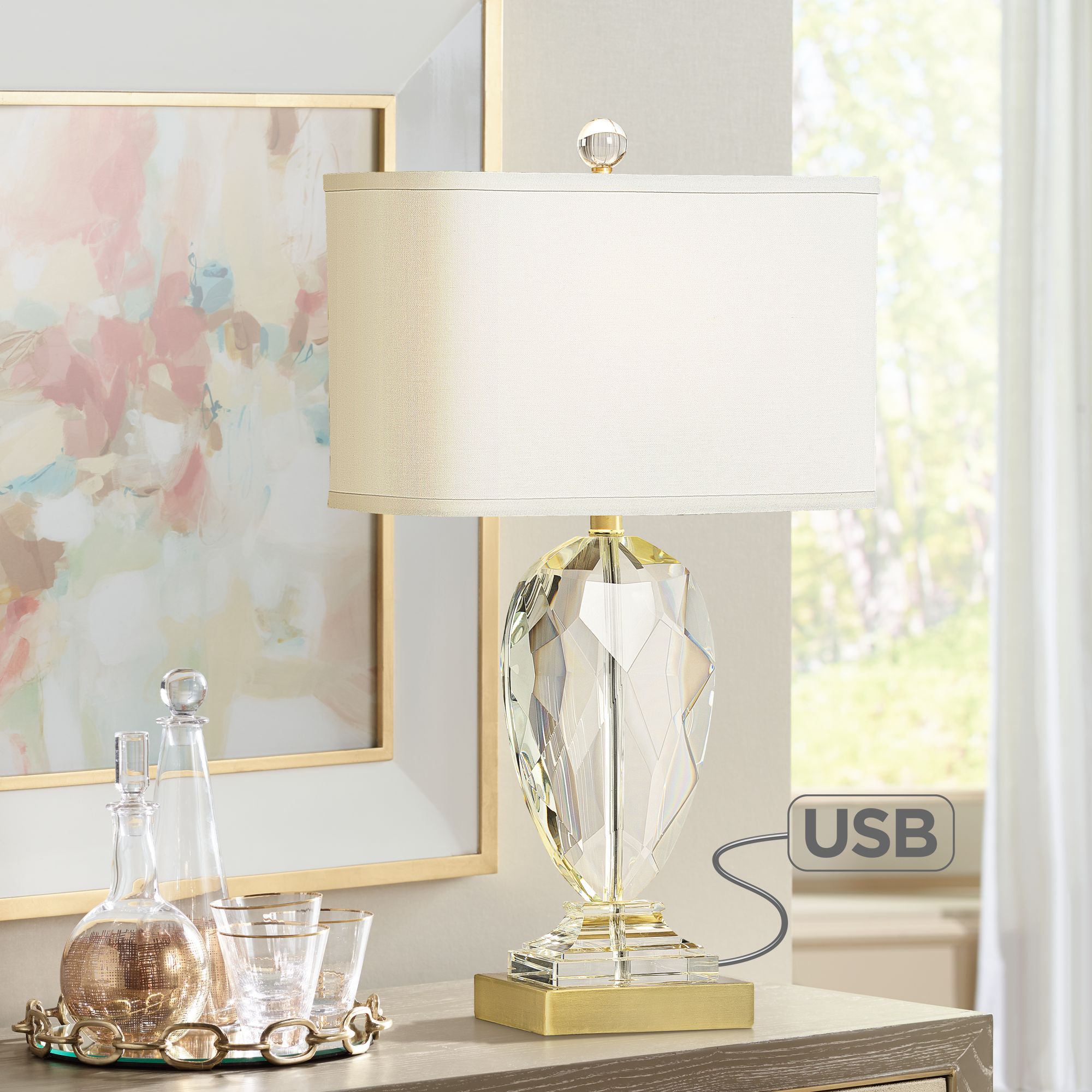 Wildwood Christal Clear Crystal Table Lamp with USB Port