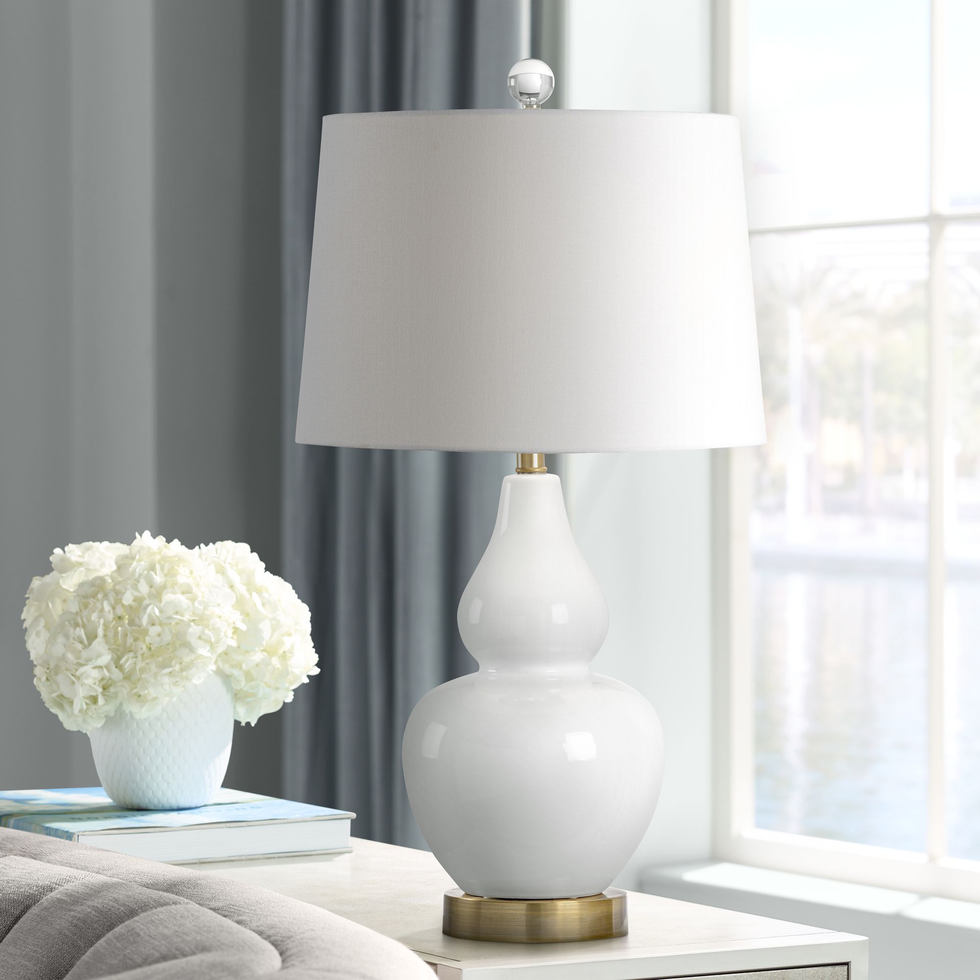 Wildwood Ellis White Glaze Ceramic Table Lamp with USB Port