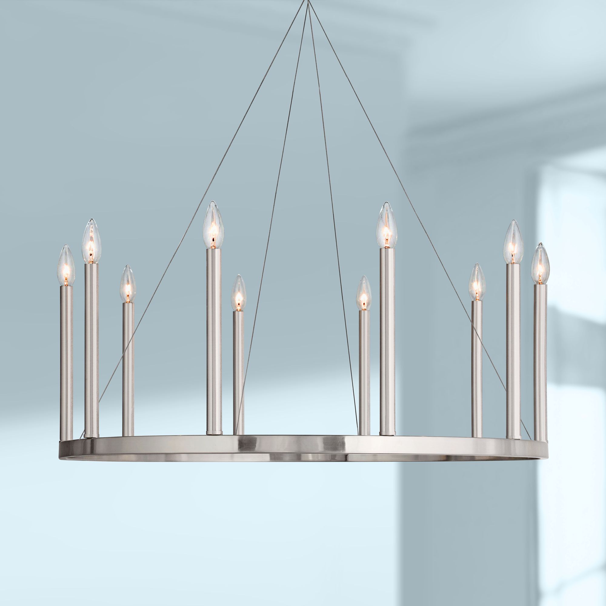 Alpine 32"W Brushed Nickel 10-Light Chandelier w/ Downlight