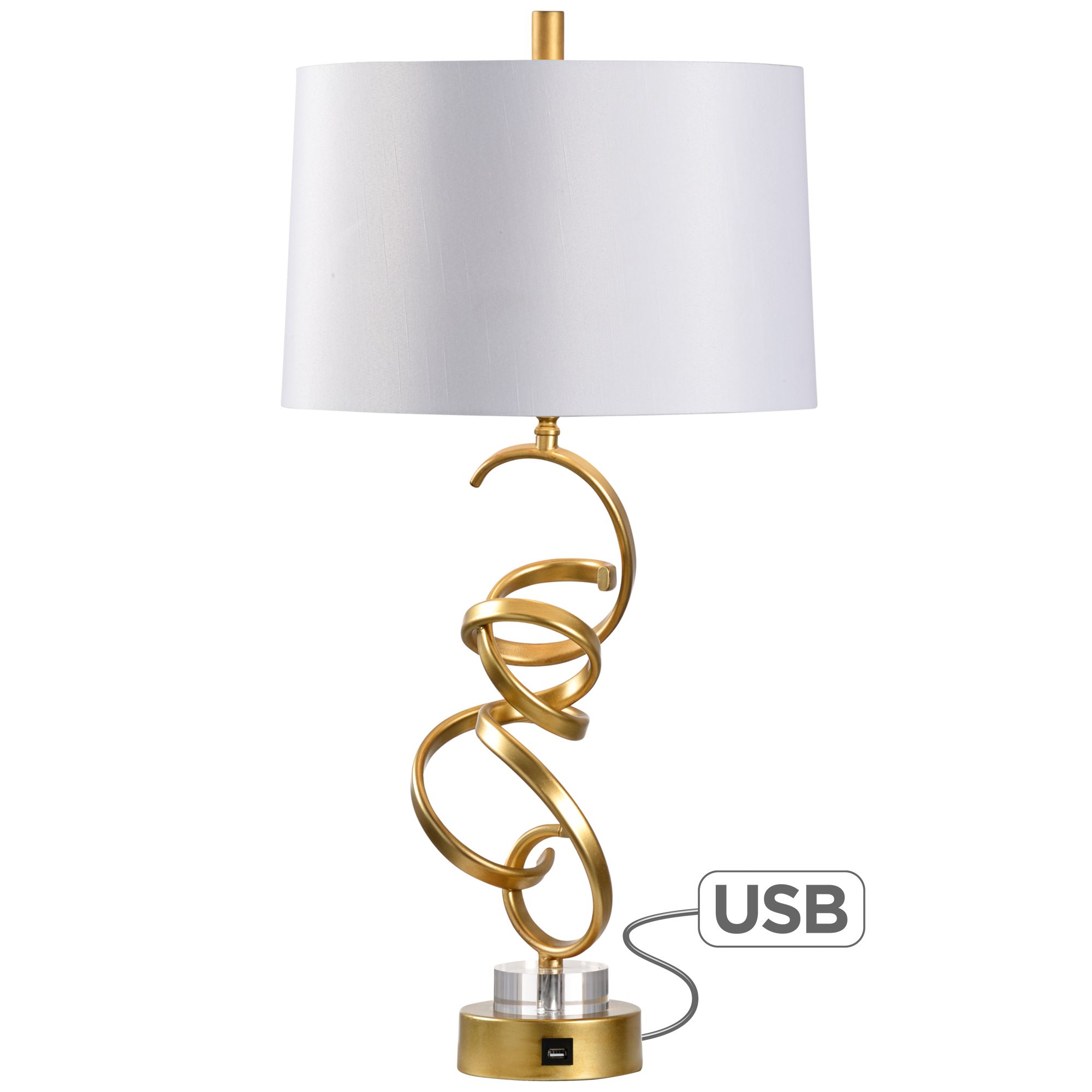 Wildwood Swirl Gold Metal Table Lamp with USB Port