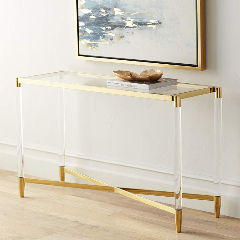 Stefania 50&quot; Wide Gold and Acrylic Modern Console Table
