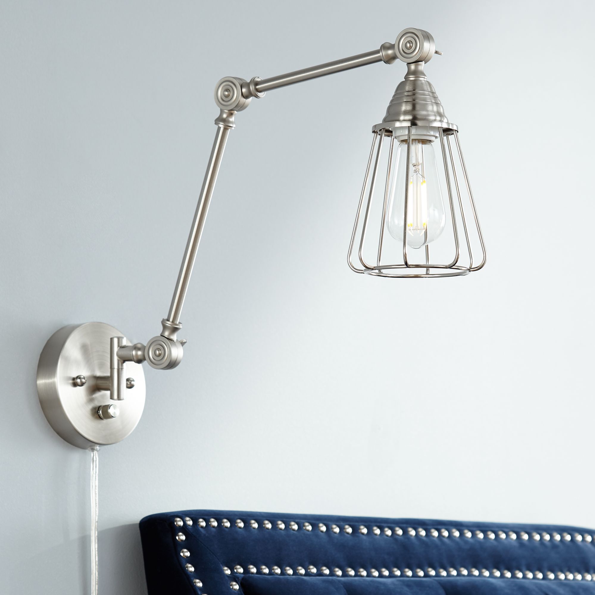Adelaide Brushed Nickel Cage Joint Swing Arm Wall Lamp