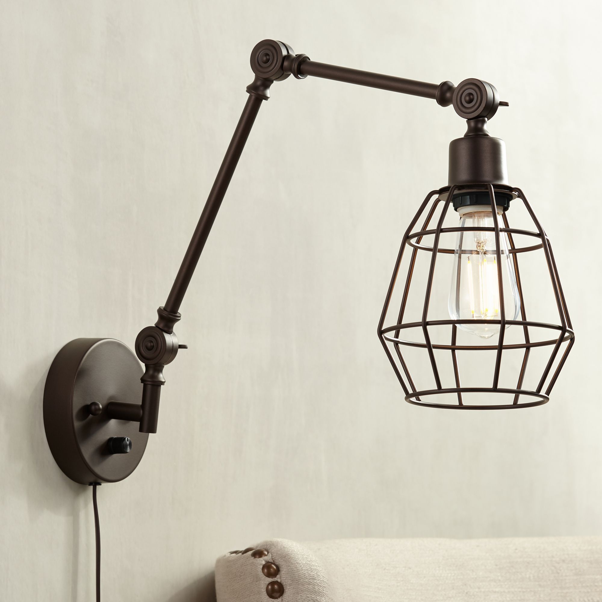 Hammond Bronze Cage Pin-Up Joint Arm Wall Lamp
