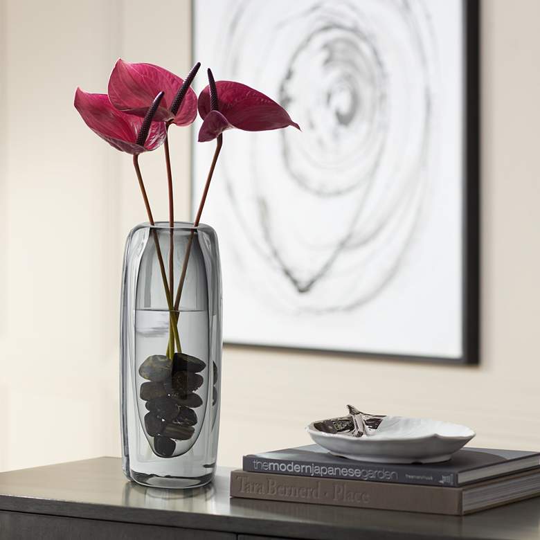 Glenn 13&quot; High Gray Double Layer Modern Glass Vase