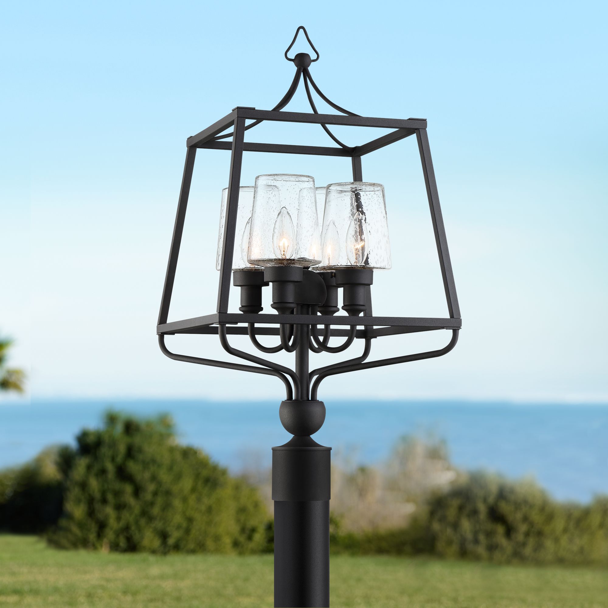 Sylvan 26" High Black and Seeded Glass Outdoor Post Light