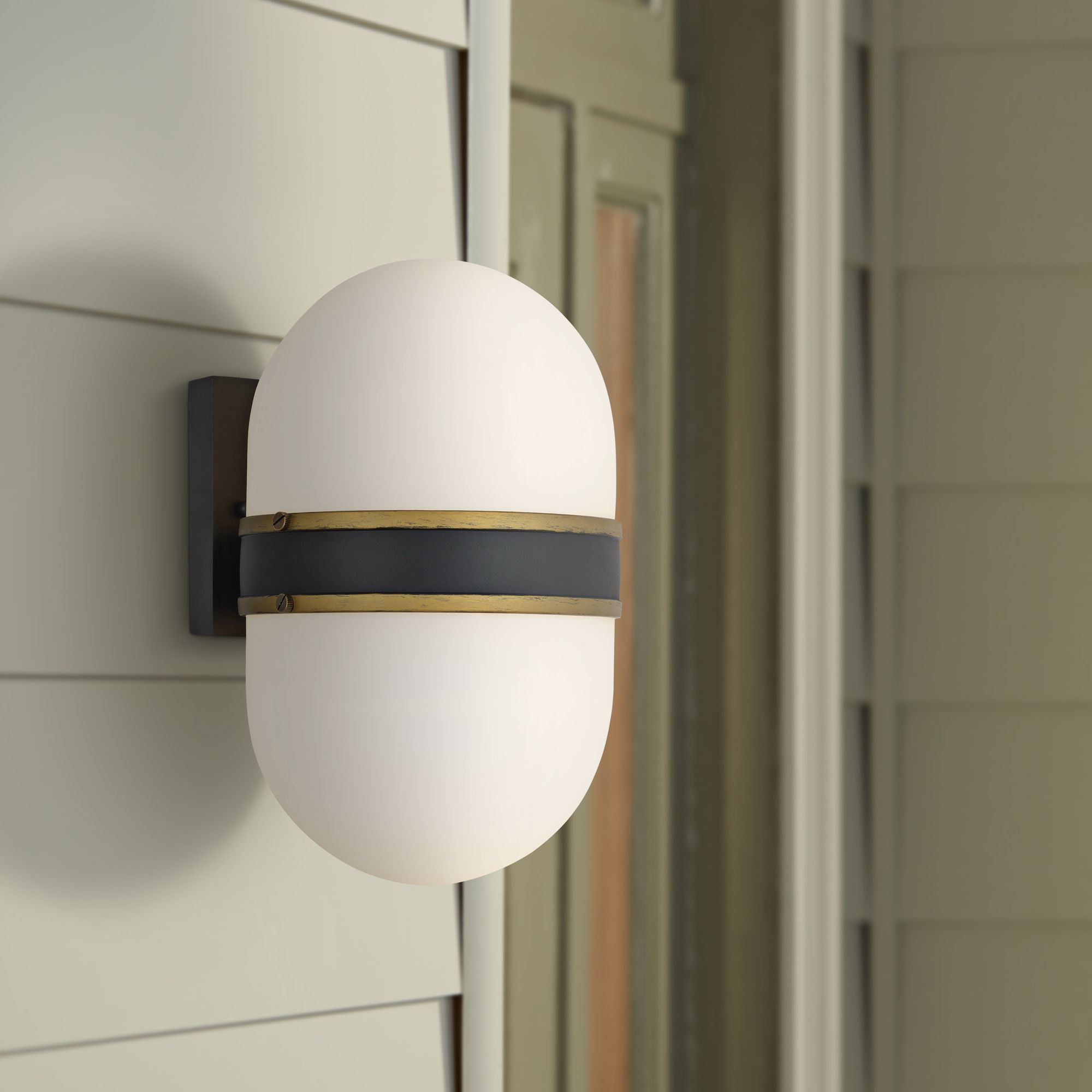Capsule 13 1/4" High Matte Black and Gold Outdoor Wall Light 55R37