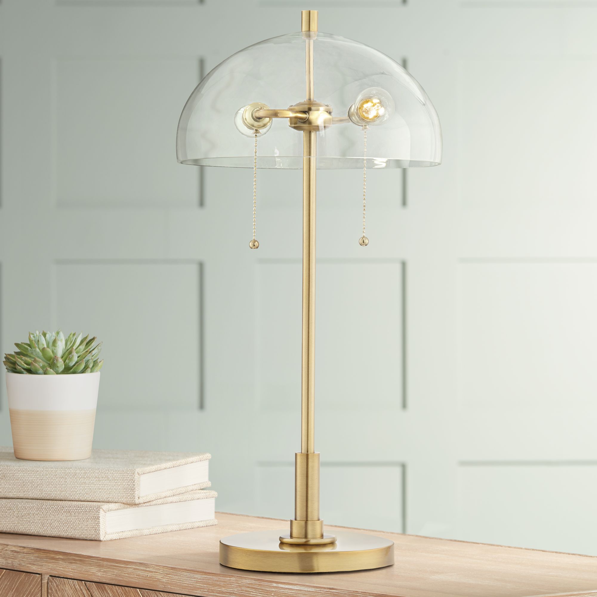 Luminous Antique Brass with Clear Dome Shade Table Lamp