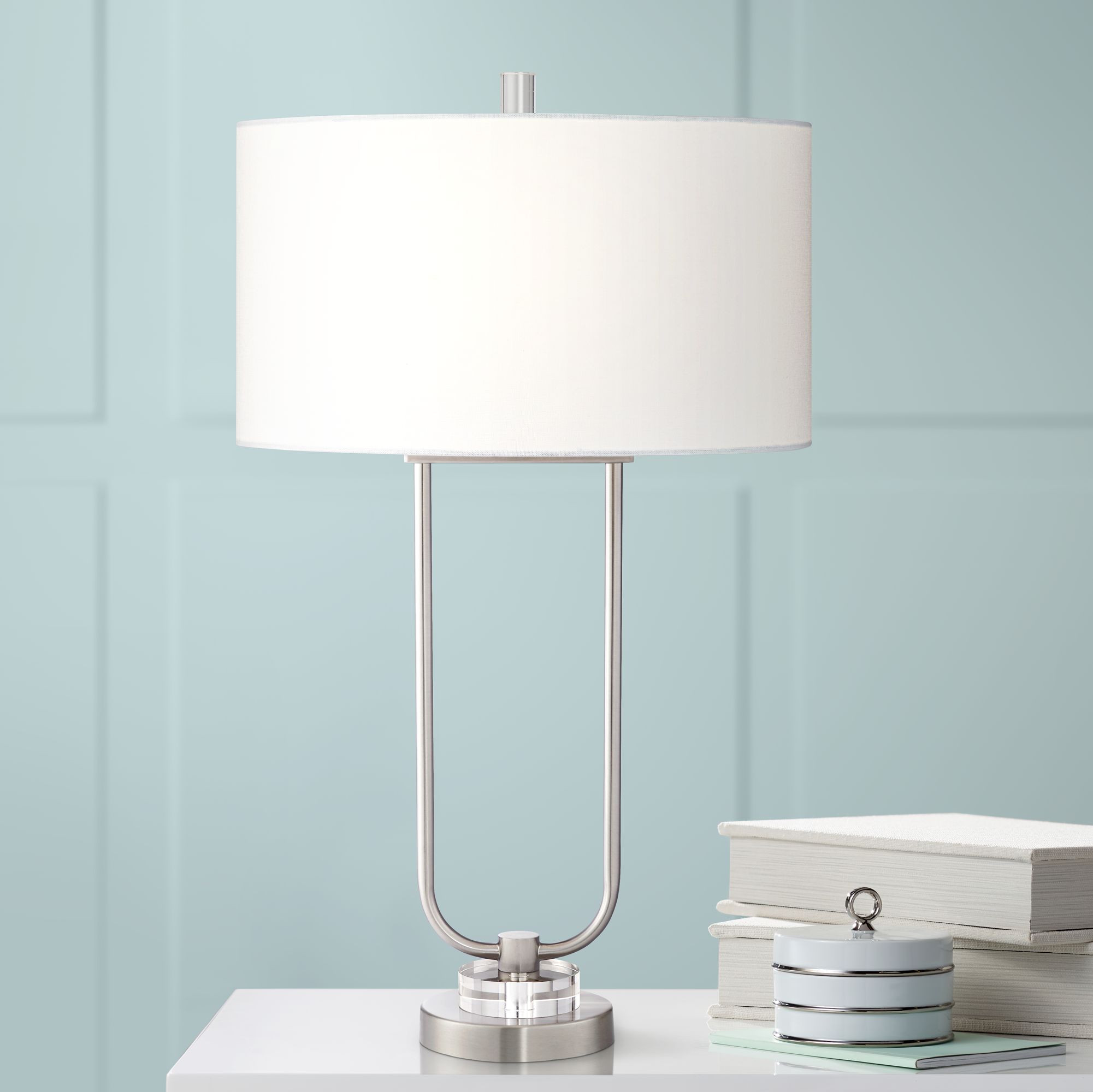 Newton Brushed Nickel UShaped Table Lamp 55V07 Lamps Plus