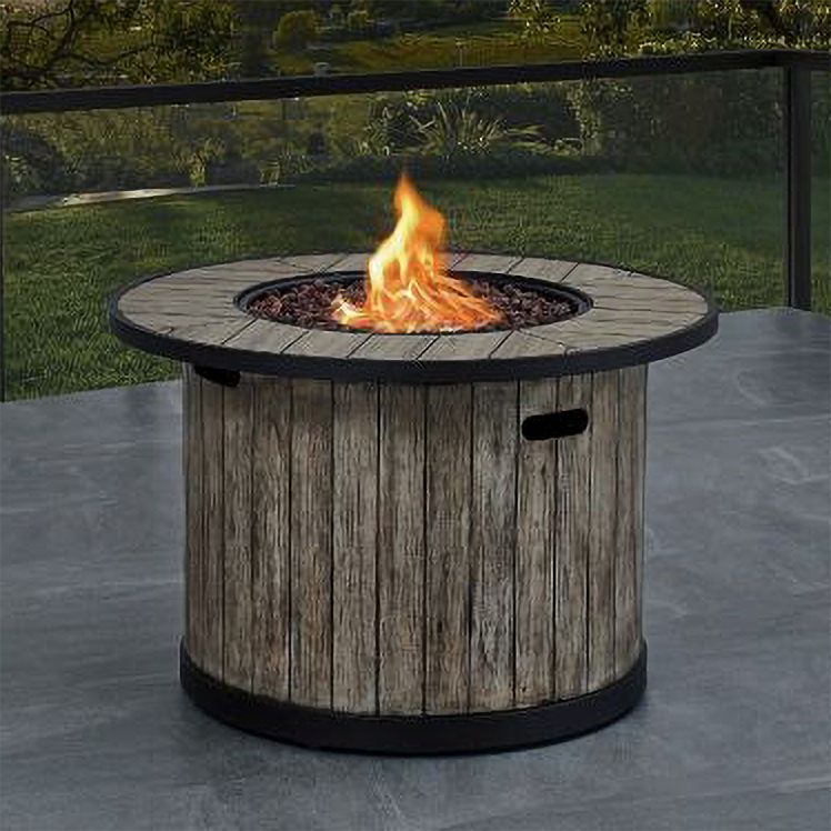 Naples 36" Wide Round Wood-Look Outdoor Gas Fire Table