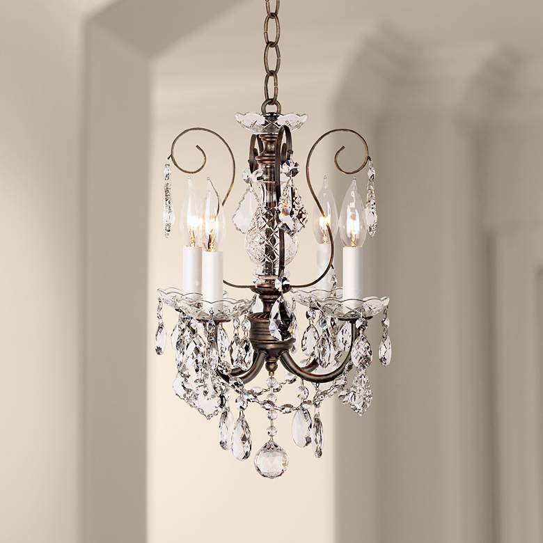 New Orleans 12&quot; Wide Bronze Hand-Cut Crystal Mini Chandelier