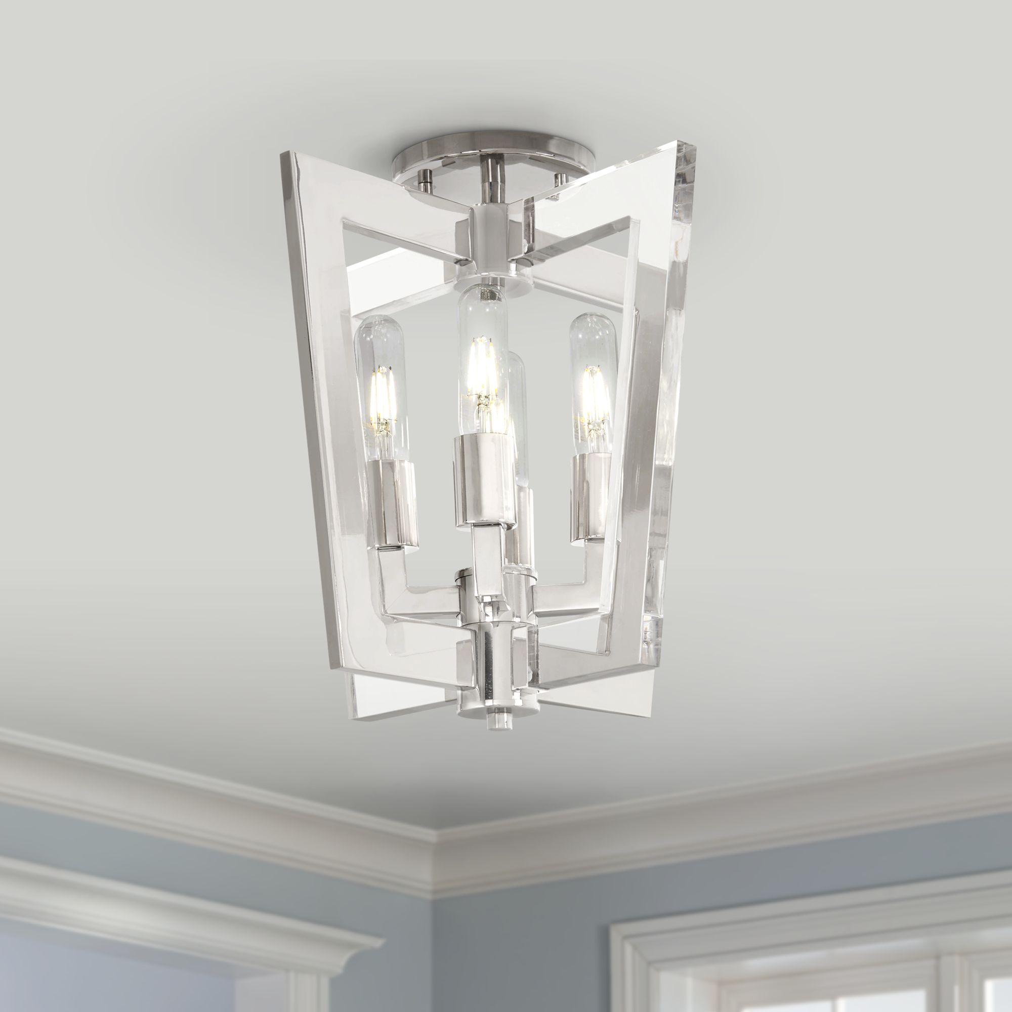 Crystal Chrome 14"W Polished Nickel 4-Light Ceiling Light