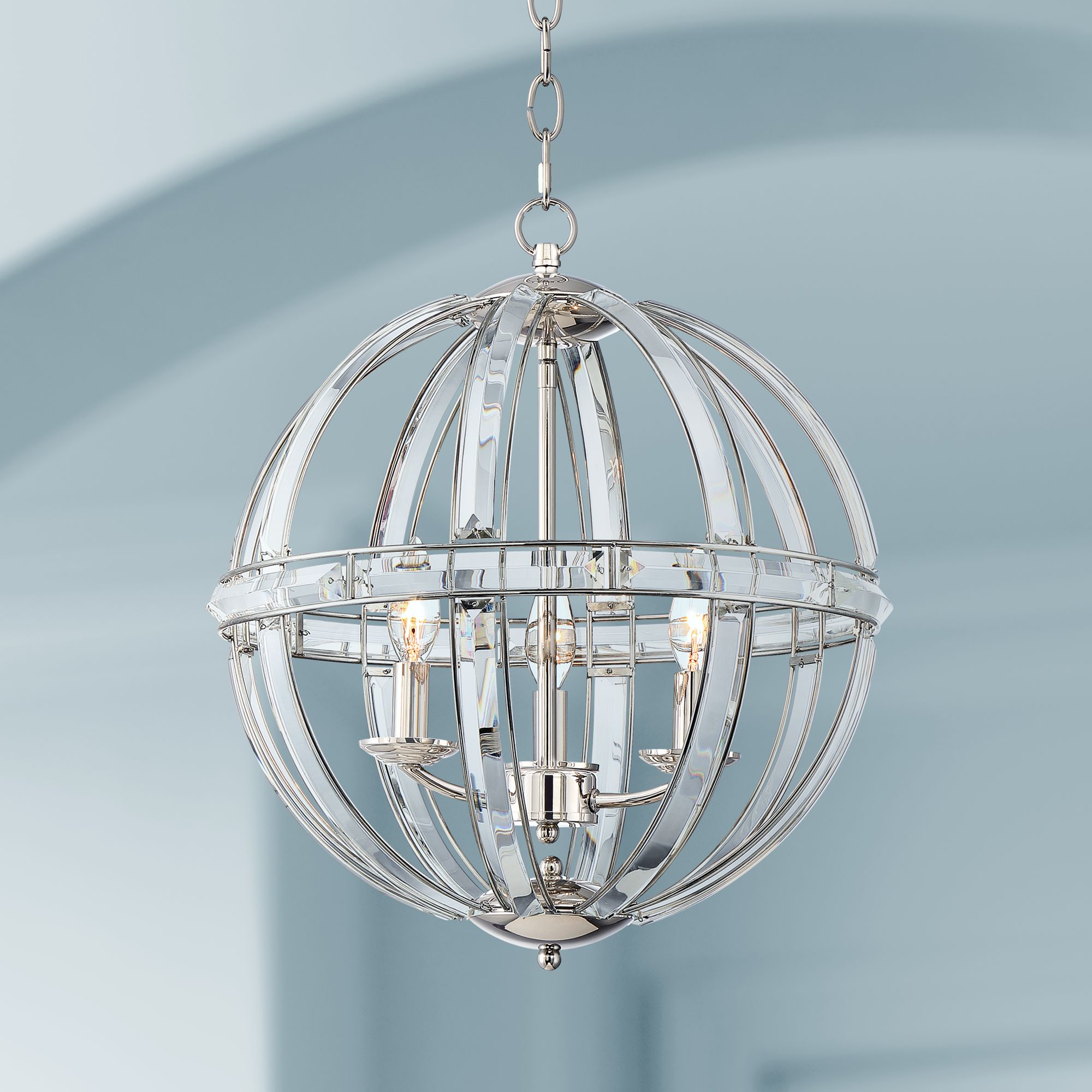 Covington 16 3 4 W Chrome W Clear Glass 3 Light Orb Pendant