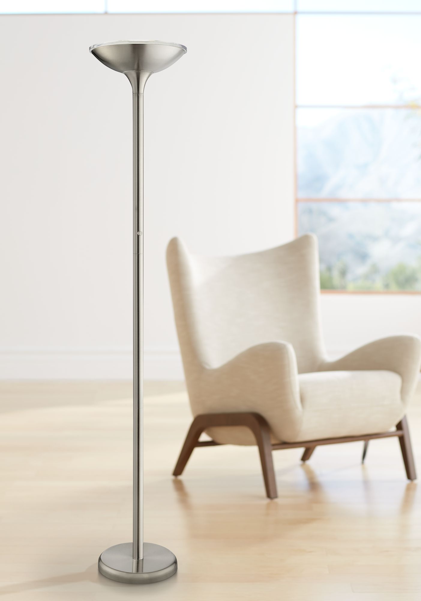 Lite Source Balbir Brushed Nickel LED Torchiere Floor Lamp