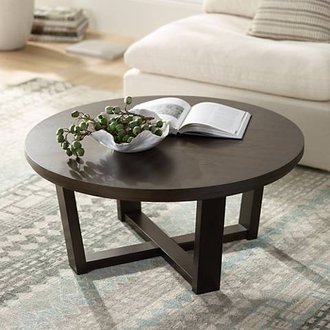 table coffee wood dark brown round conrad wide tables