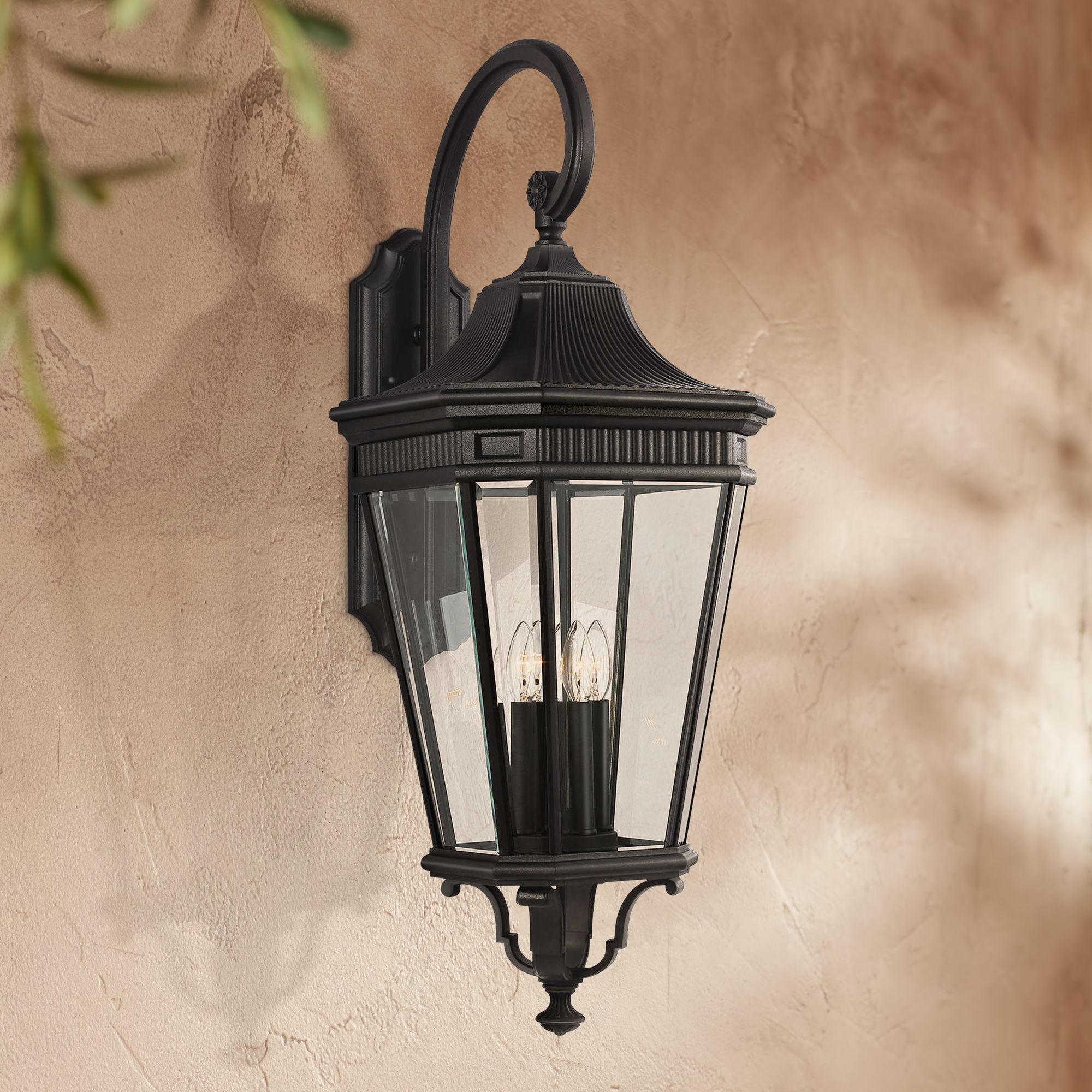 Cotswold Lane 36 1/4" High Black and Beveled Glass Wall Light 56K94